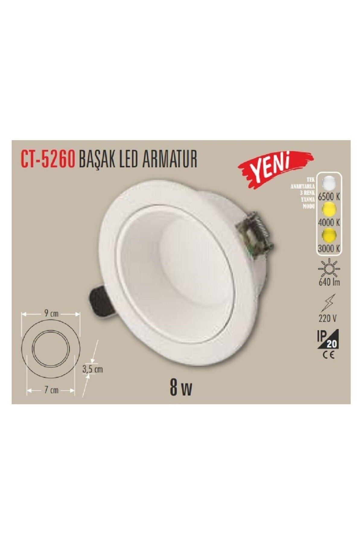 Cata CT 5260 8W Başak Led Spot 3 Renkli