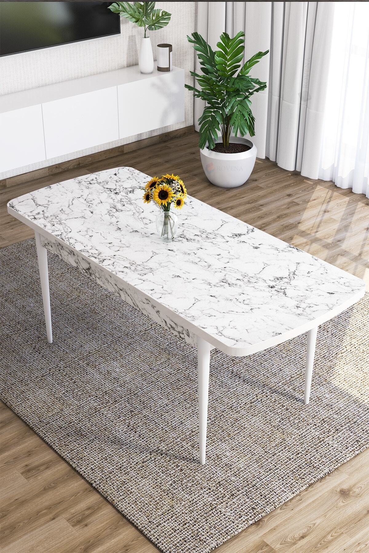 Molis Beyaz Mermer Desen 80x132 Mdf Açılabilir Mutfak Masası Takımı 4 Adet Sandalye-3