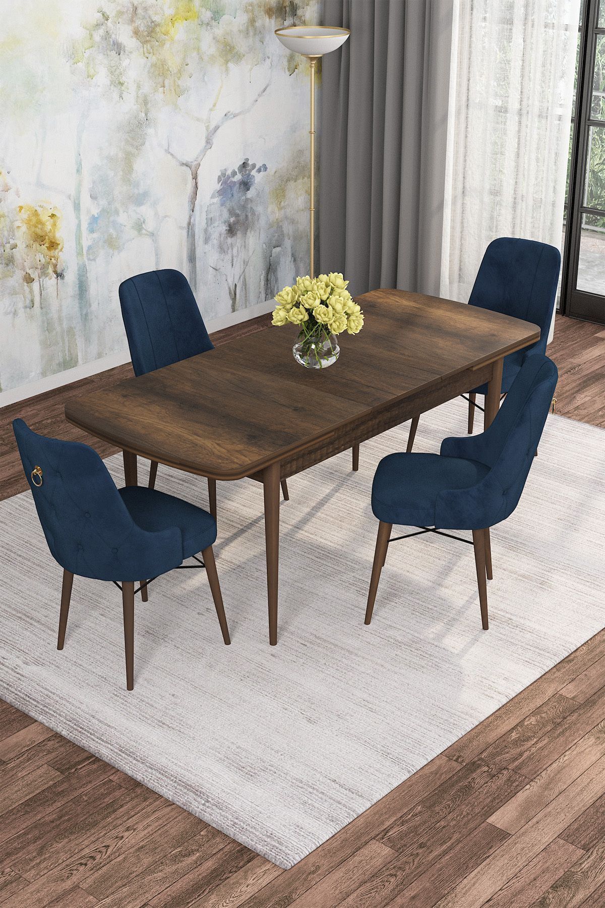Mirka Barok Desen 80x132 Açılabilir Mutfak Masası Takımı 4 Adet Sandalye-1