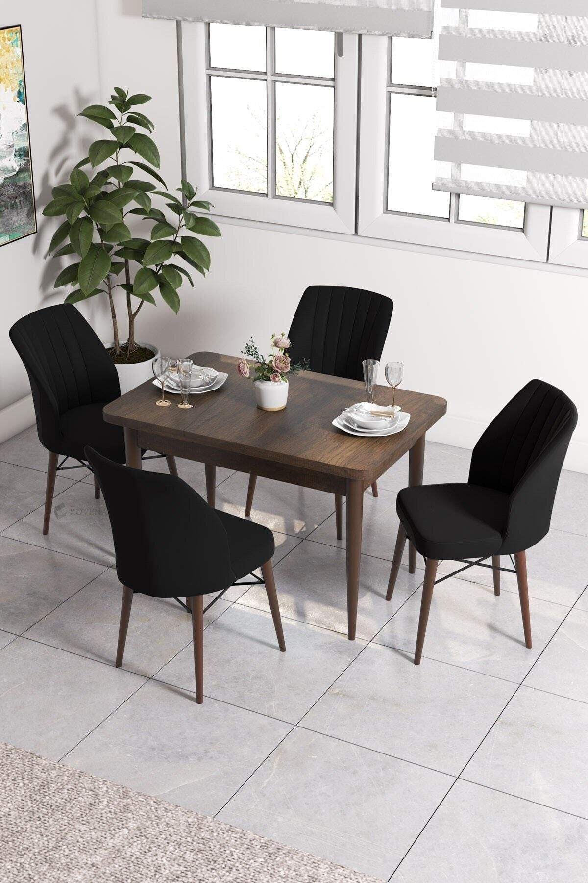 Rima Barok Desen 70x110 Mdf Sabit Yemek Masası Takımı 4 Adet Sandalye-0