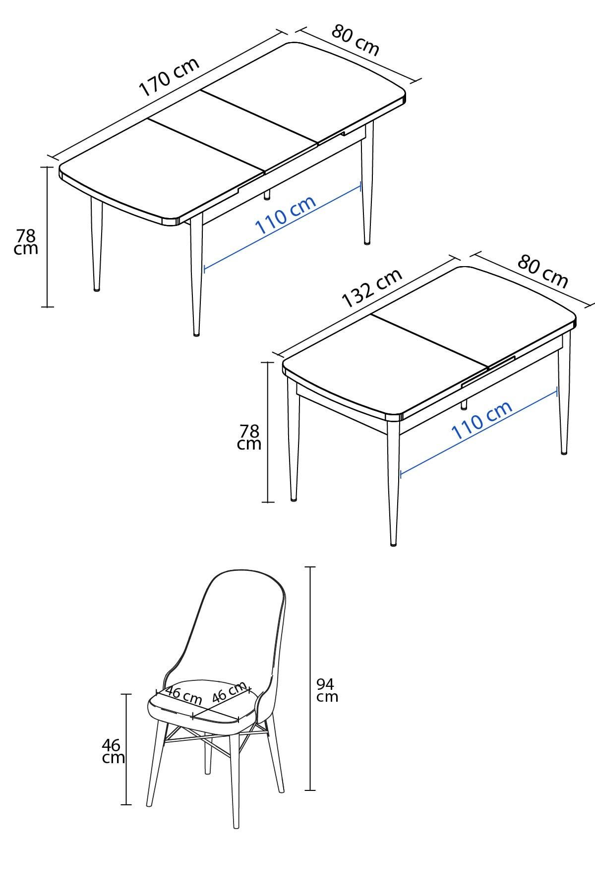 Vilte Beyaz 80x132 Mdf Açılabilir Mutfak Masası Takımı 6 Adet Sandalye-4