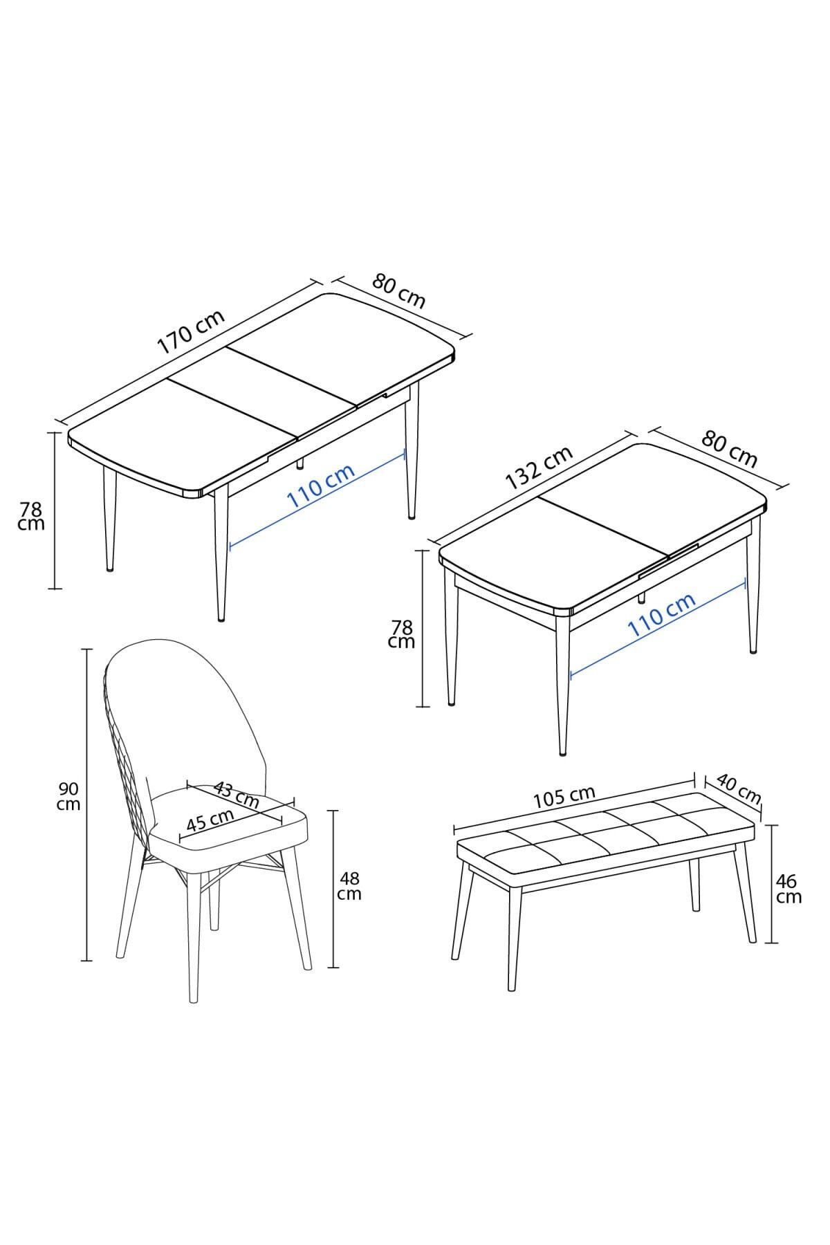 violeta Siyah Mermer Desen 80x132 Mdf Açılabilir Mutfak Masası Takımı 4 Sandalye, 1 Bench-3