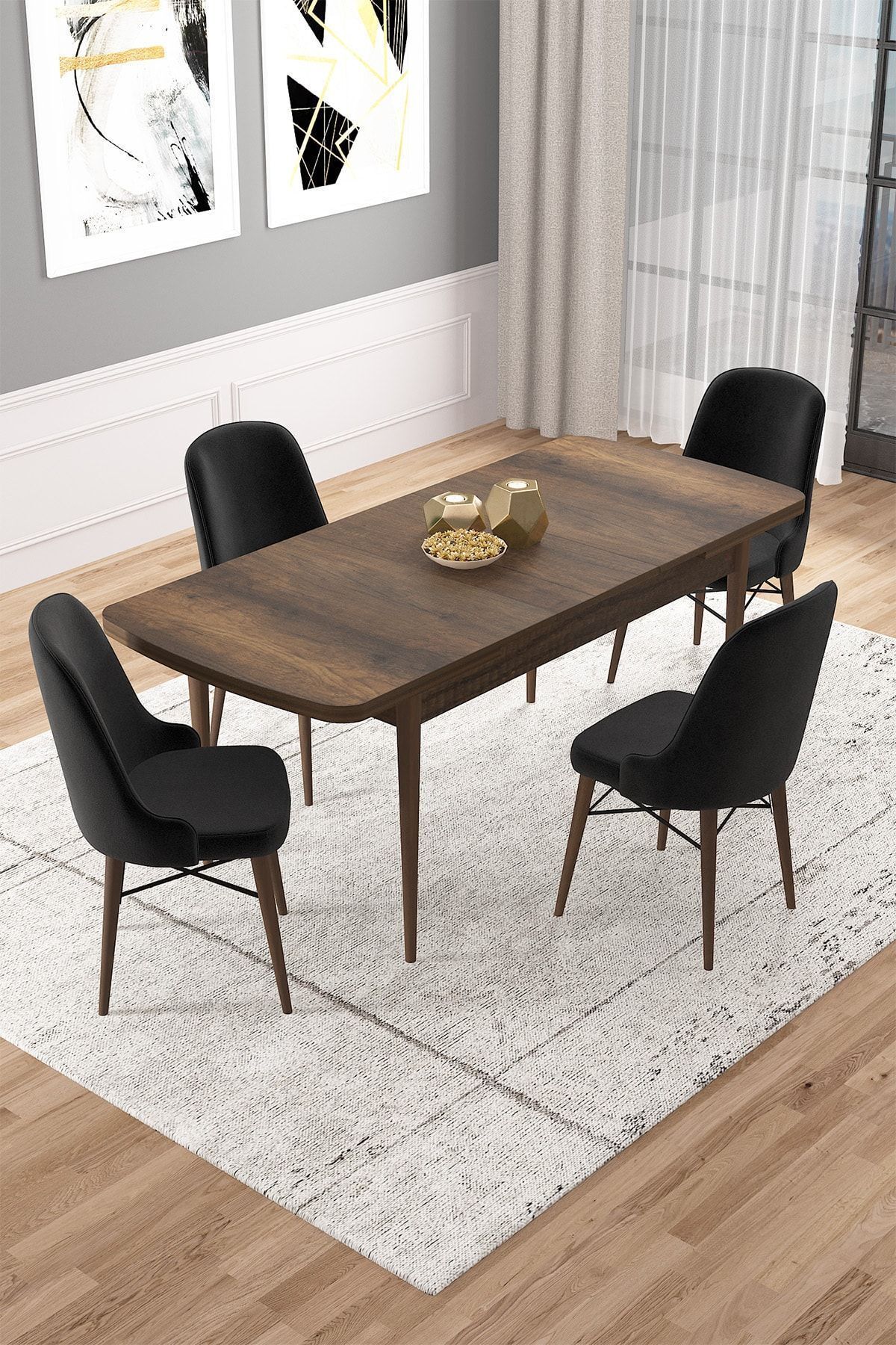 Vilte Barok Desen 80x132 Mdf Açılabilir Mutfak Masası Takımı 4 Adet Sandalye-1