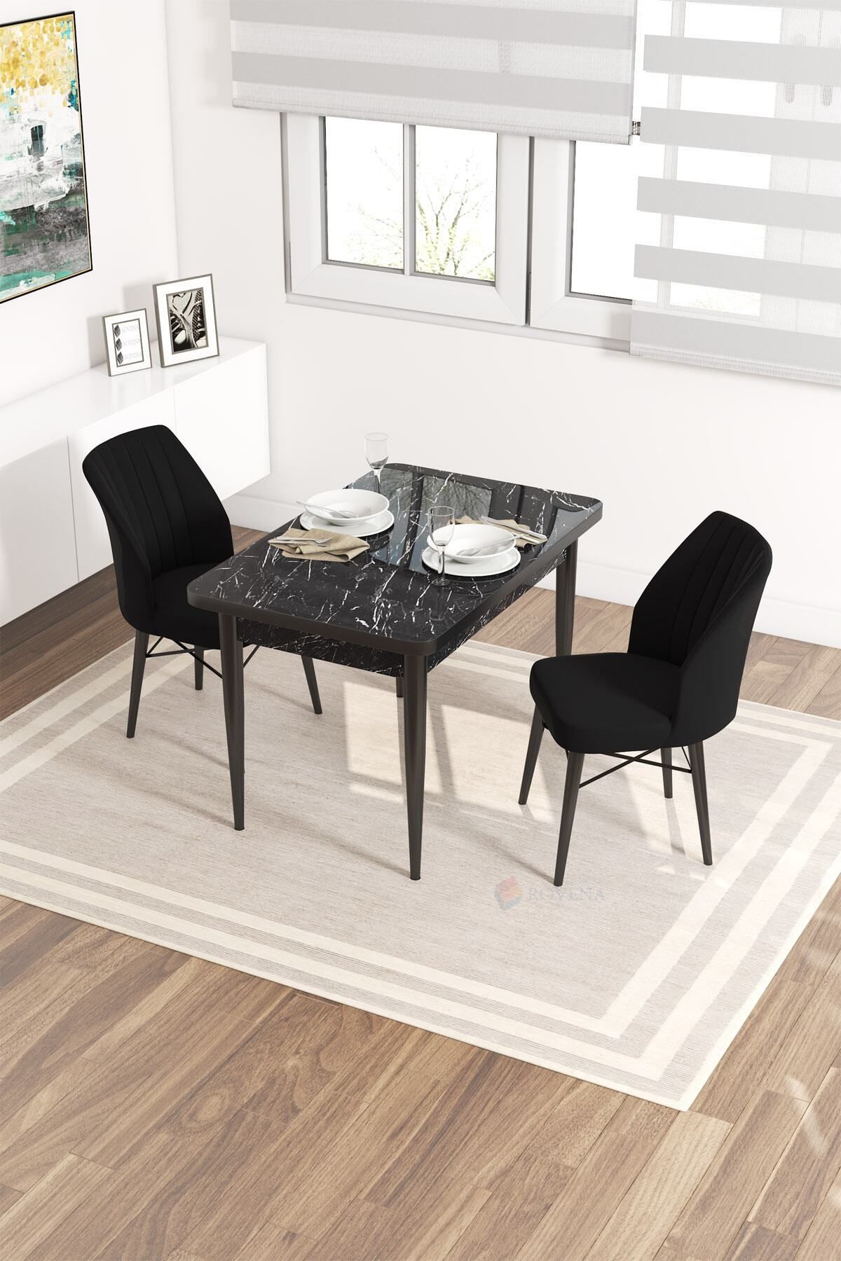 Rima Siyah Mermer Desen 70x110 Mdf Sabit Mutfak Masası Takımı 2 Adet Sandalye-0