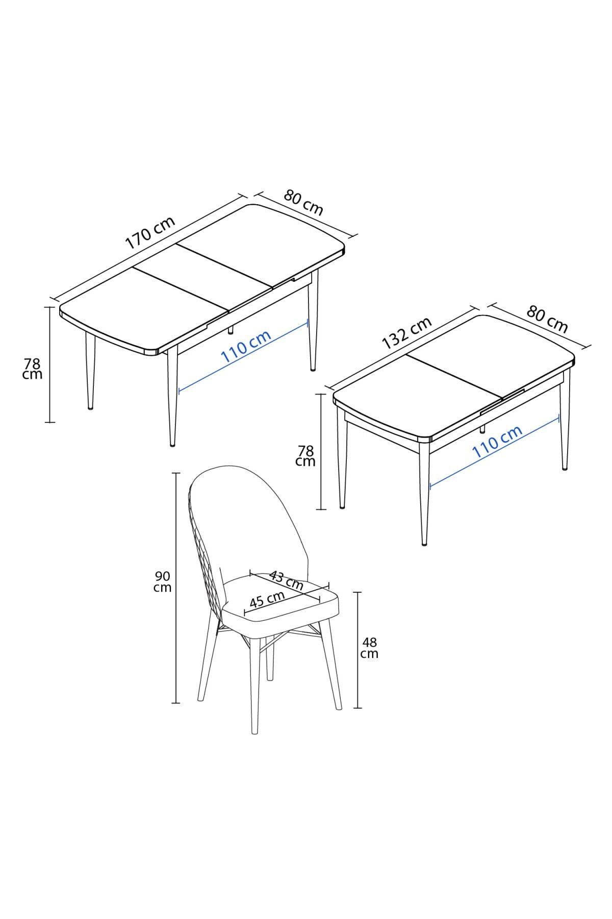 violeta Beyaz 80x132 Mdf Açılabilir Mutfak Masası Takımı 4 Adet Sandalye-3