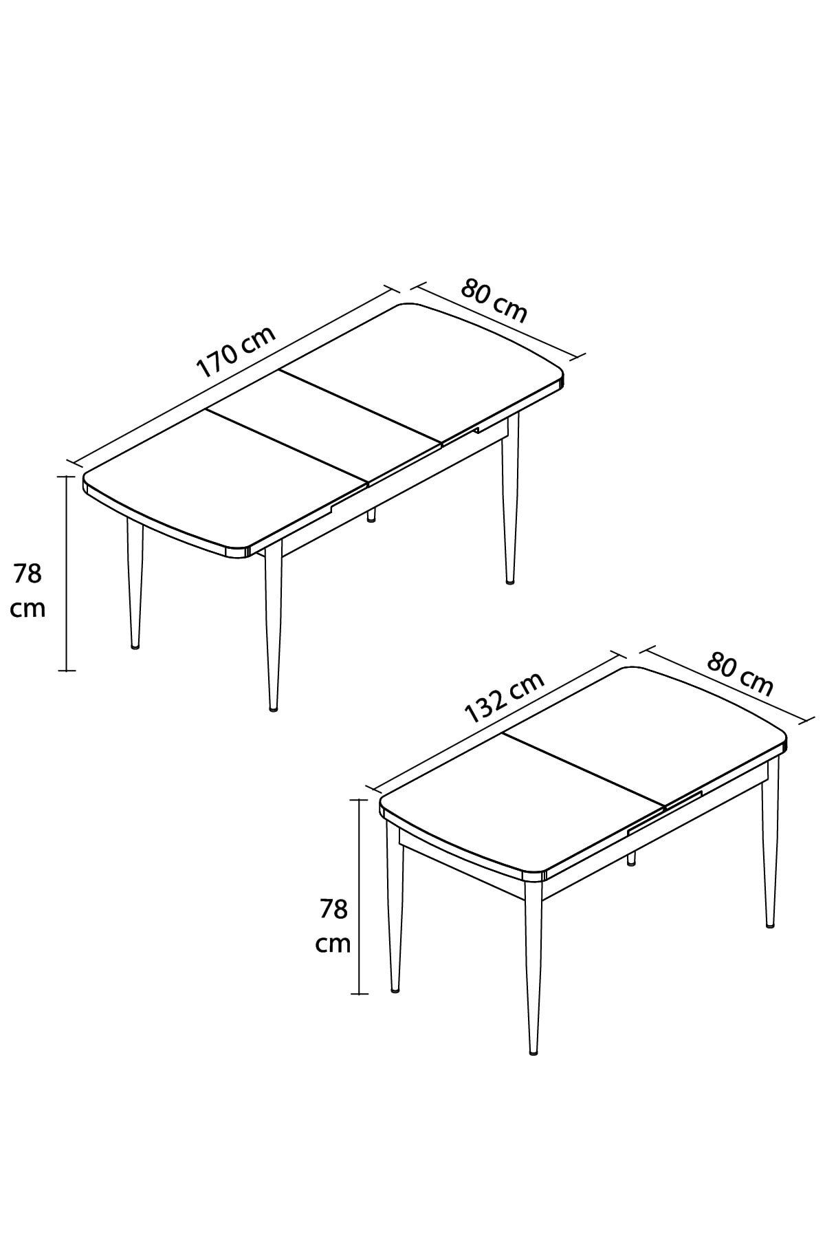 Tora Beyaz 80x132 boyutunda Mdf Açılabilir Yemek Masası Takımı 6 Adet Sandalye-3
