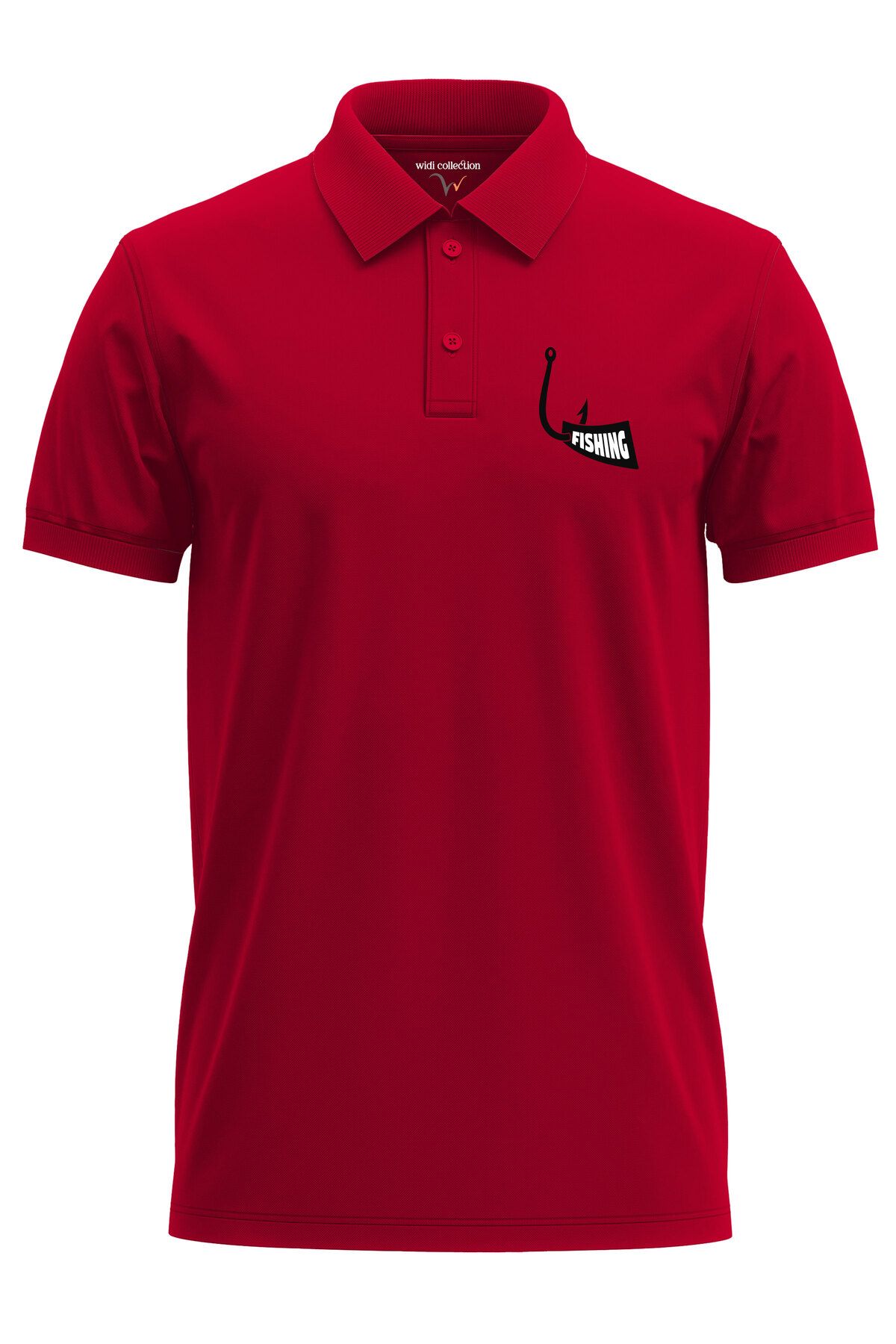 WİDİ Avcılık Fishing Balıkçı Kanca Baskılı %100 Pamuk Regular Fit Polo Yaka T-Shirt