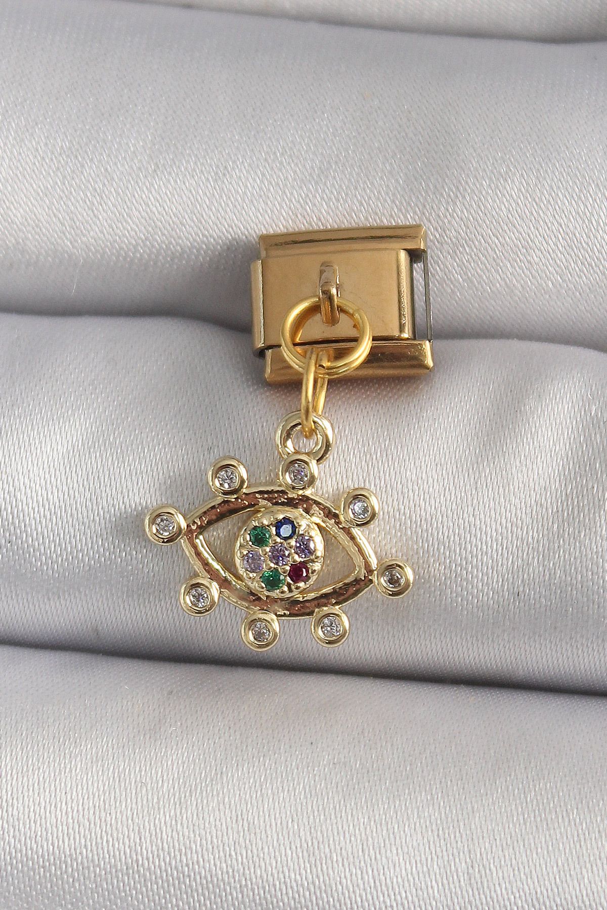 BirdoluSepet 316l Çelik Gold Renk Sallantı Zirkon Taşlı Göz Model Nomination Charm
