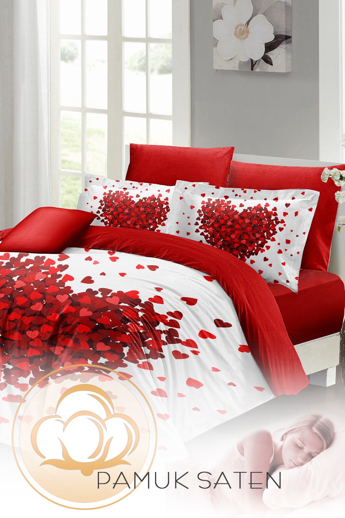 MonoHome-Valentine's Day Heart Duvet Cover Heart Satin Double Bed Textile 5
