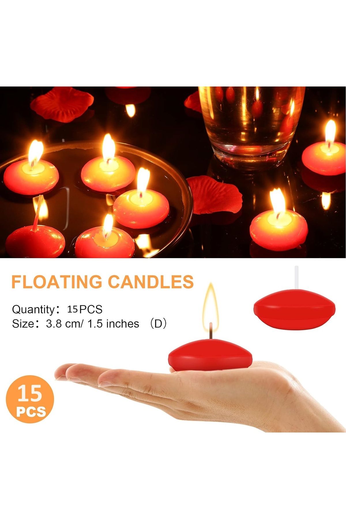 Home Zone-15 Pcs 1.5'' Unscented Floating Candles for Centerpieces (Red) 2