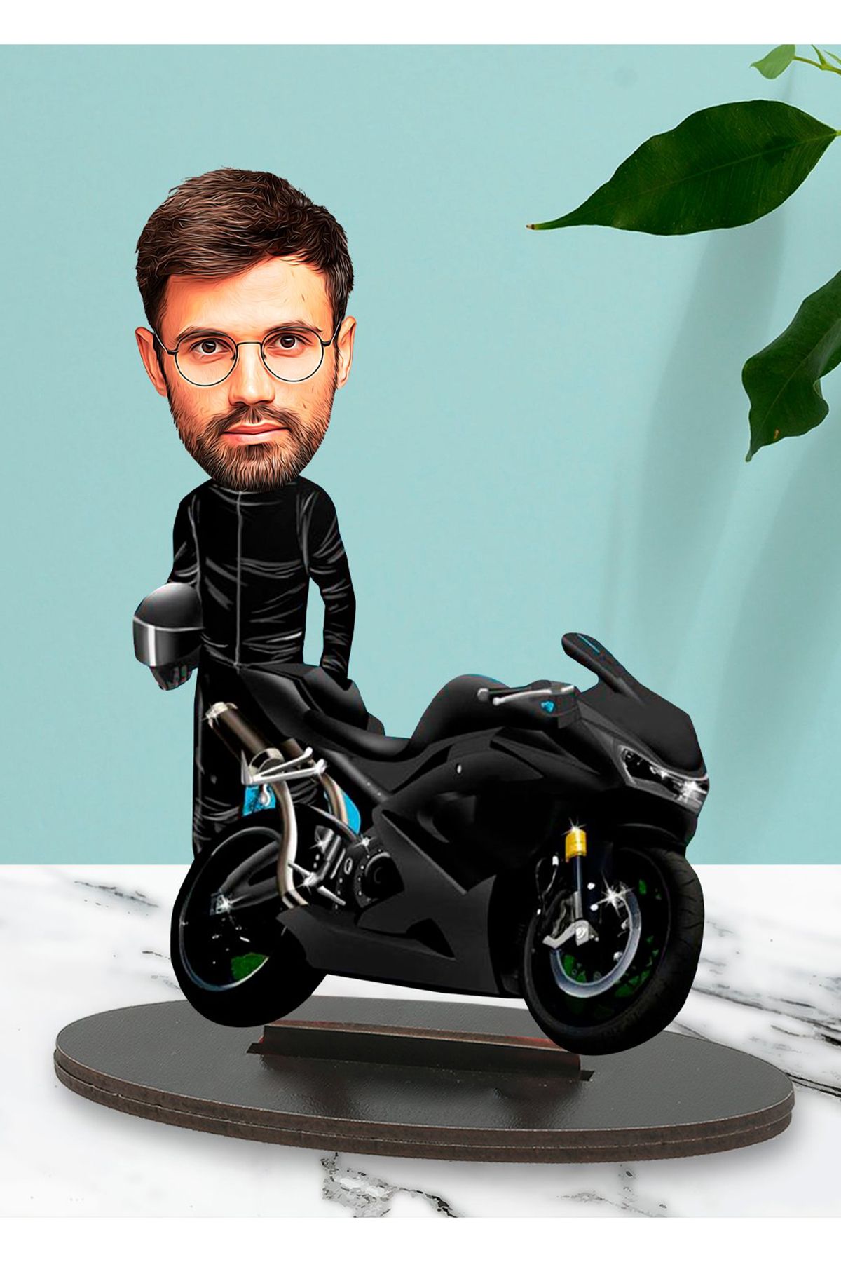 Kişiye Özel Fotoğraflı Motorcu Erkek Tasarımlı Karikatür Biblo