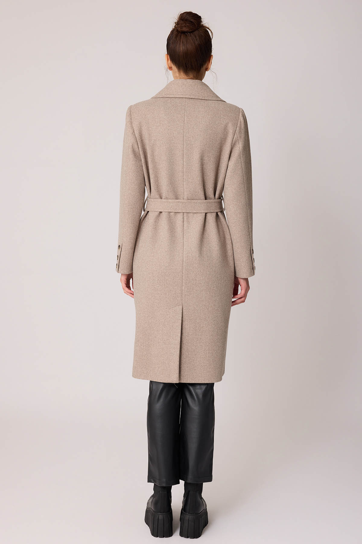 Vitrin  Önden Düğmeli Beli Kuşaklı Uzun Kaşe Kaban - Görsel 5