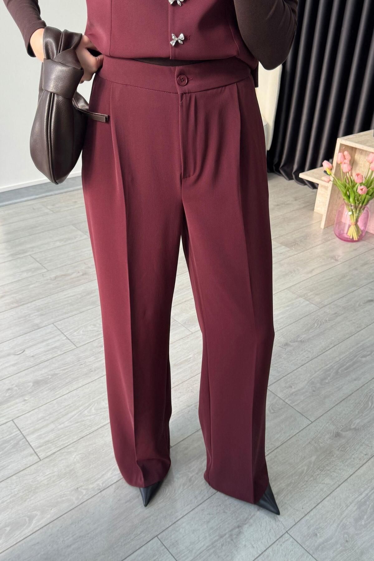 ECEMİ-Elisa Burgundy Vest Pants Set 5