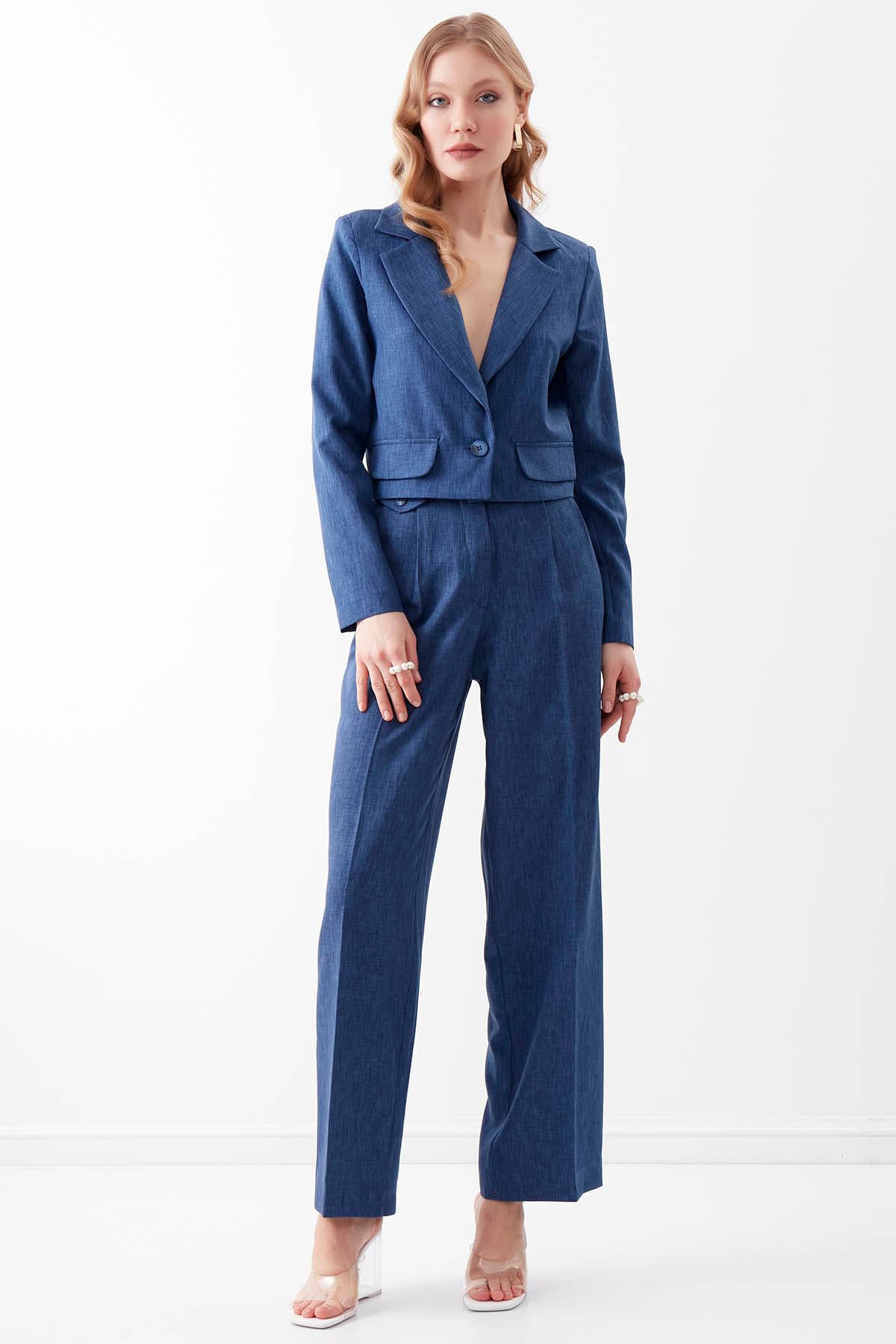 Vitrin-Single Button Crop Jacket with Flap Pocket 1