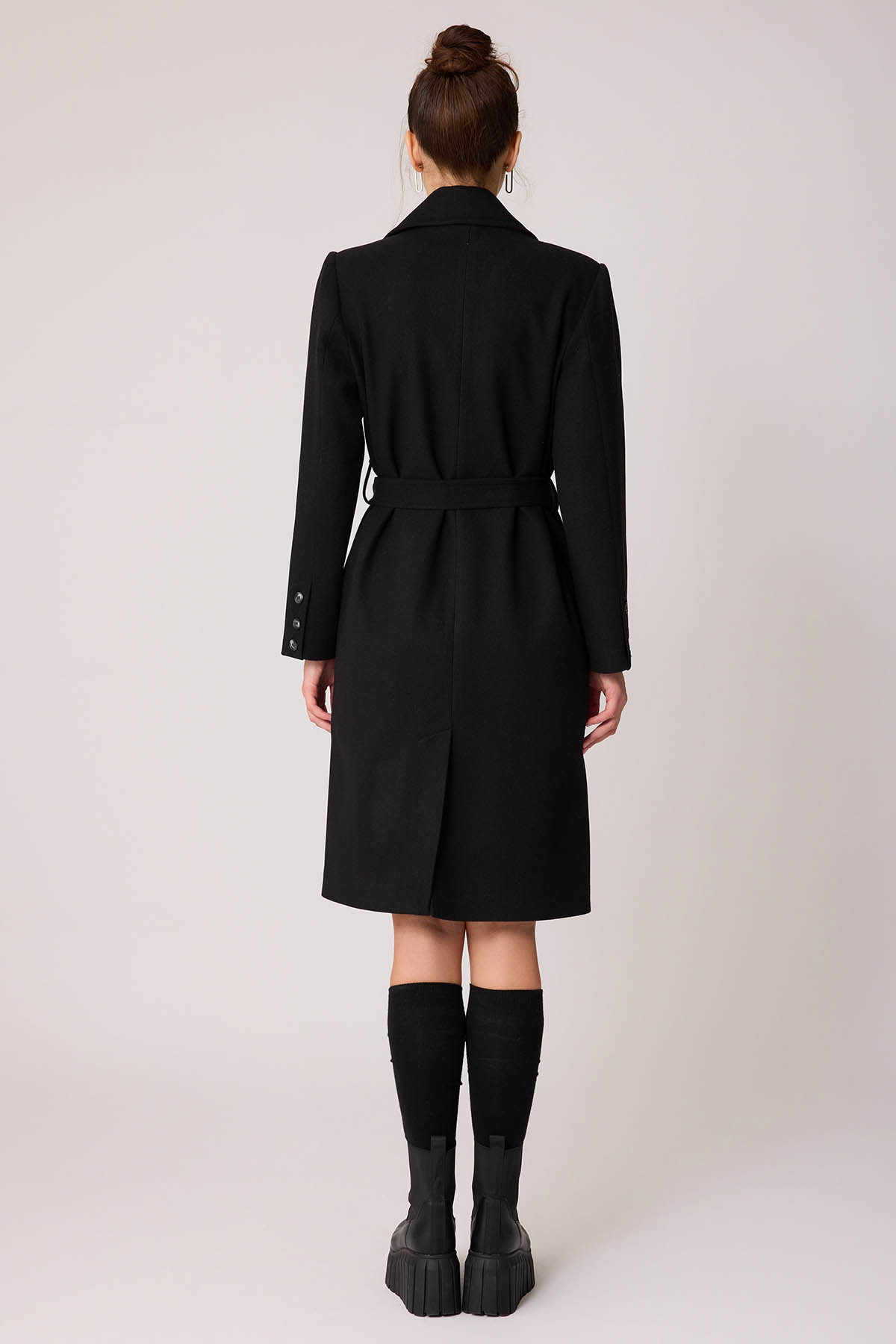 Vitrin  Önden Düğmeli Beli Kuşaklı Uzun Kaşe Kaban - Görsel 3