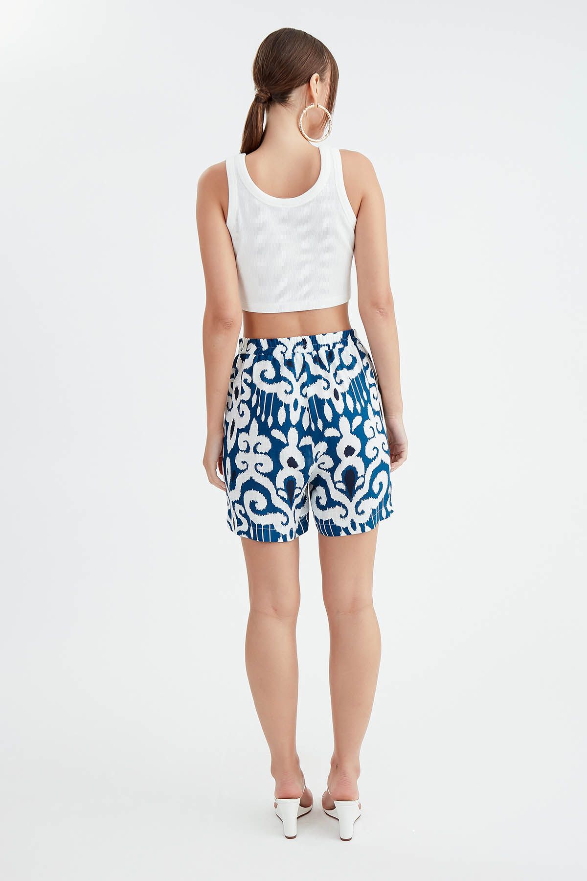 Vitrin-Patterned Elastic Waist Shorts 4