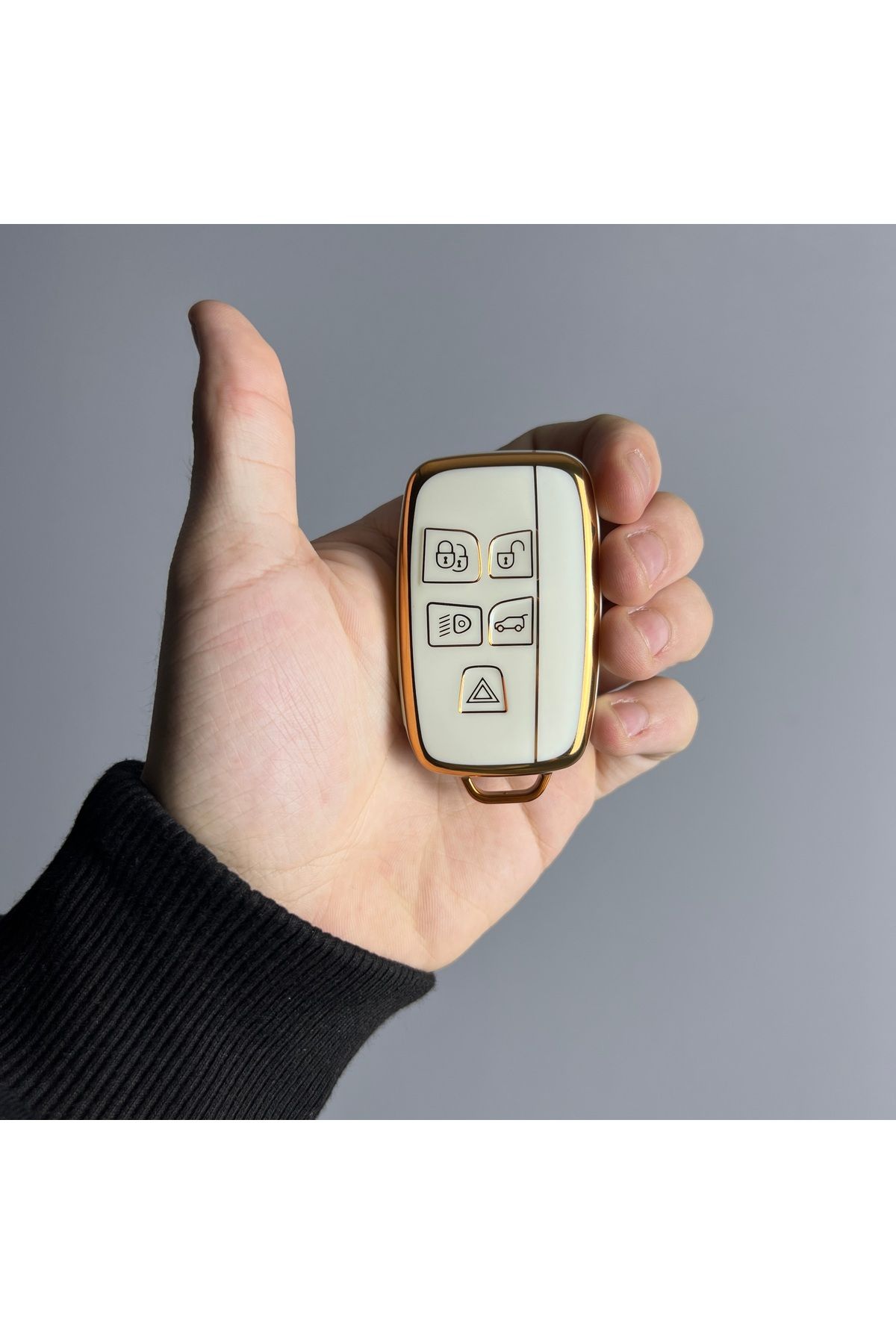 Luxe Aksesuarr Range Rover-Land Rover Smart 2012+ Uyumlu Koruma Anahtar Kumanda Kabı Nano Kılıfı 5 Buton Beyaz Gold