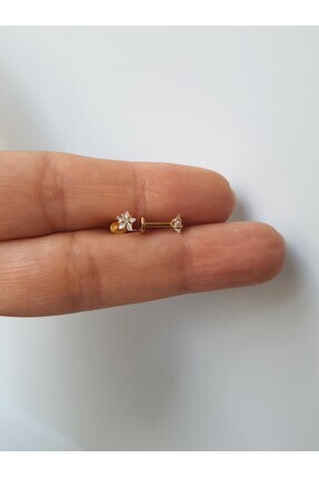 kurukafagift Yıldız Taşlı  Tragus Helix Piercing Gold  6 mm