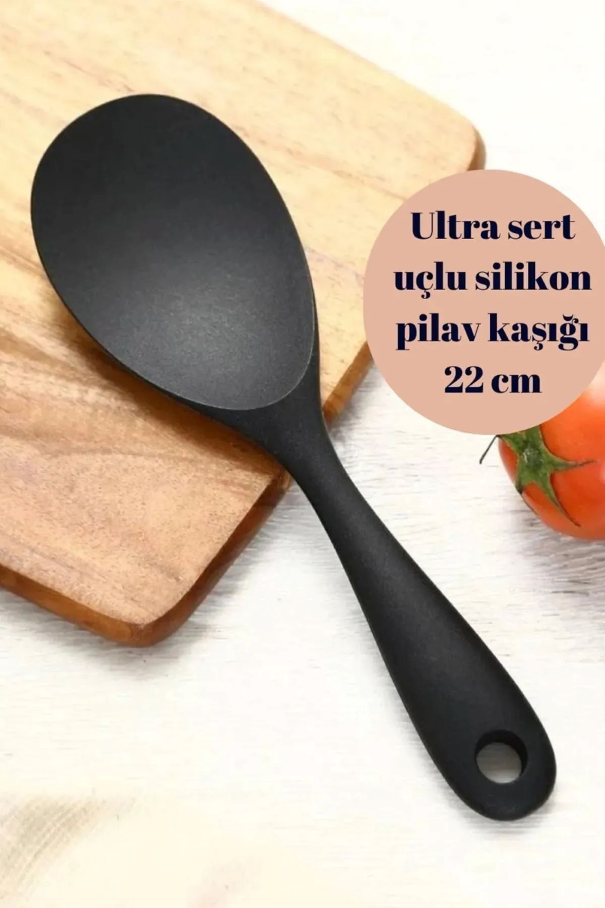 Parland Lux Sert Uçlu Silikon Pilav Kaşığı-Yanmaz Yapışmaz Isıya Dayanıklı Silikon Kaşık-Servis Kaşığı 22CM