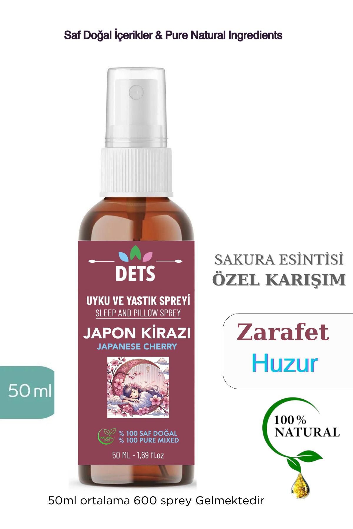 Dets Japon Kirazı Uyku ve Yastık Spreyi – Sakura Esintisi ile Huzur ve Rahatlama