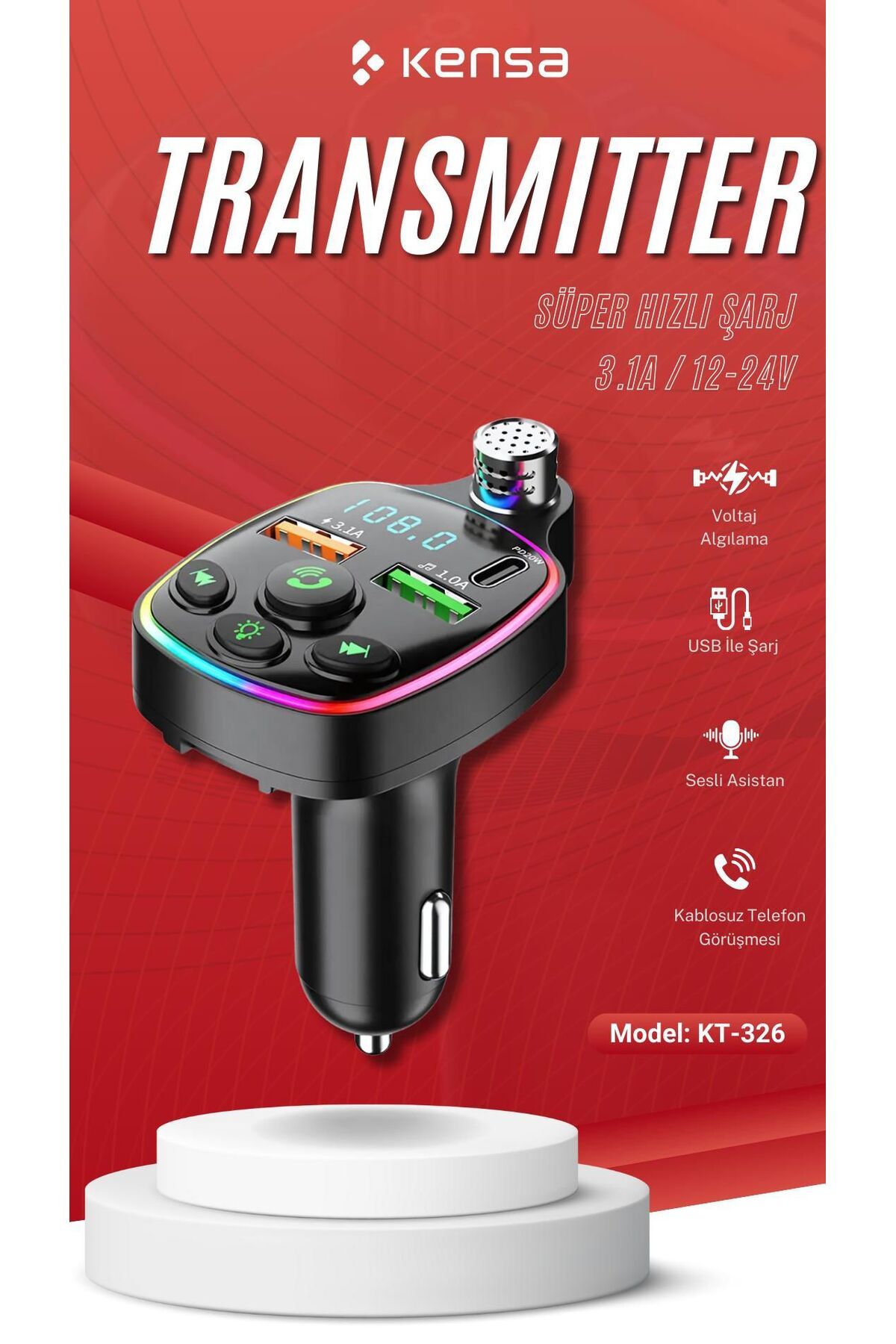 KRİZANTEM Şarj Özellikli Dijital Göstergeli Bluetooth Fm Transmitter Çakmaklık Yeni Nesil Ultra Dayanıklı