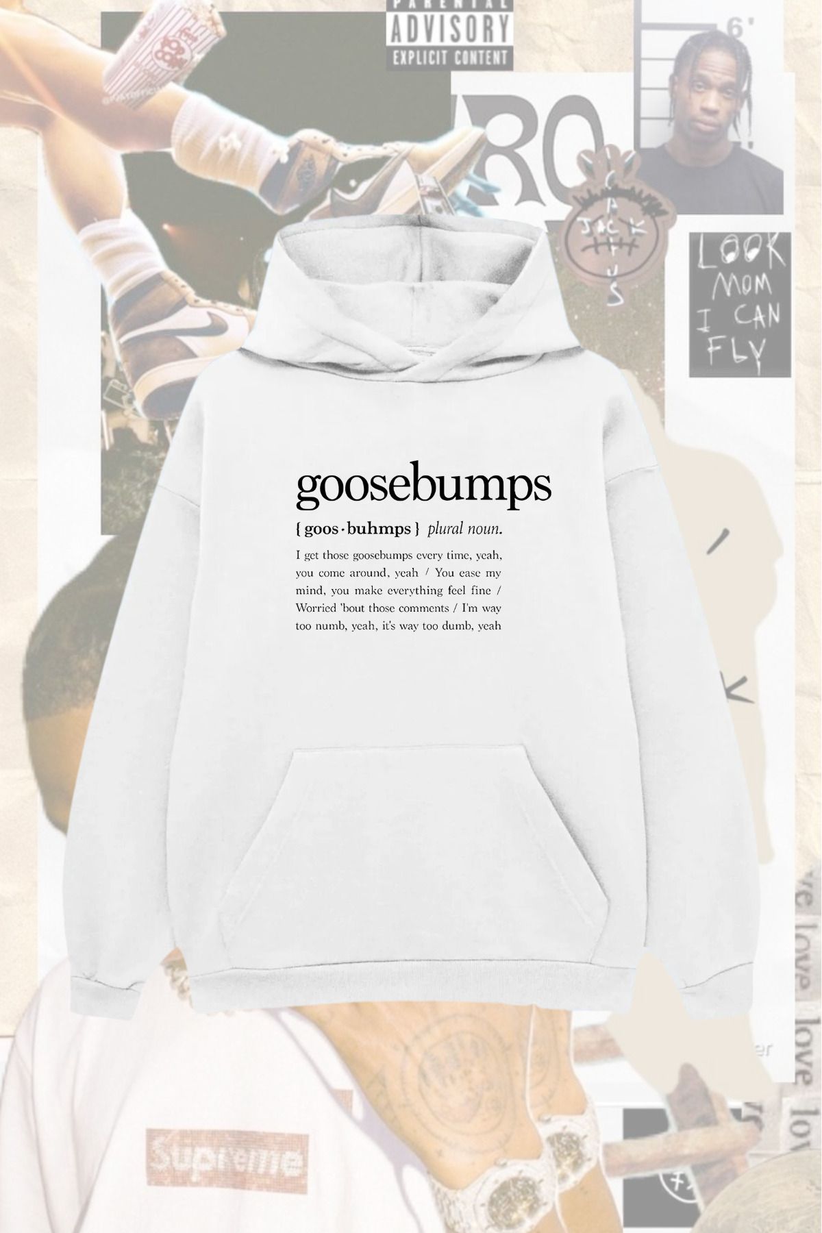 Astranova-Travis Scott Goosebumps Oversize Unisex 100% Cotton White Hooded Sweatshirt Hoodie 1