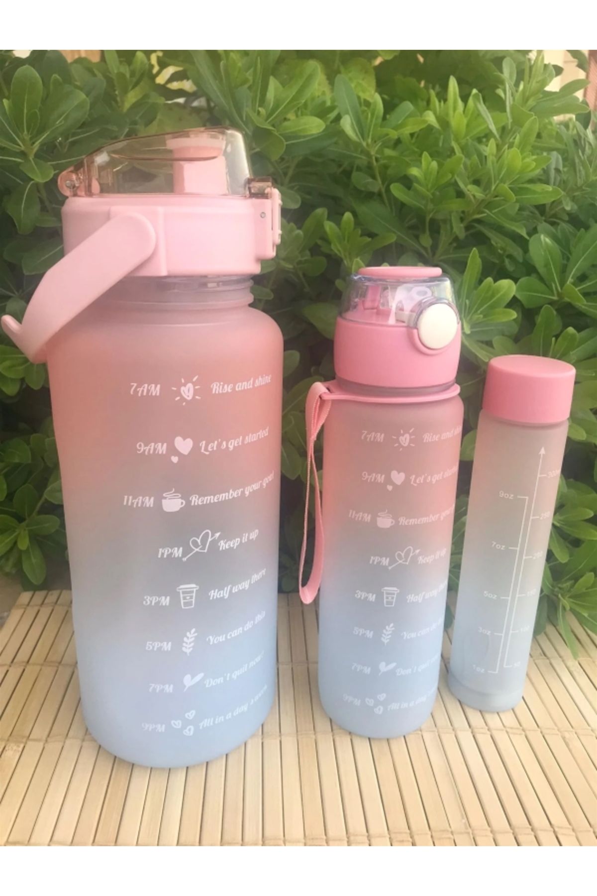 UMYHOME MATARA / SULUK / MOTİVASYONEL MATARA / SPOR MATARASI 2 LİTRE - 900 ML - 500 ML / PEMBE