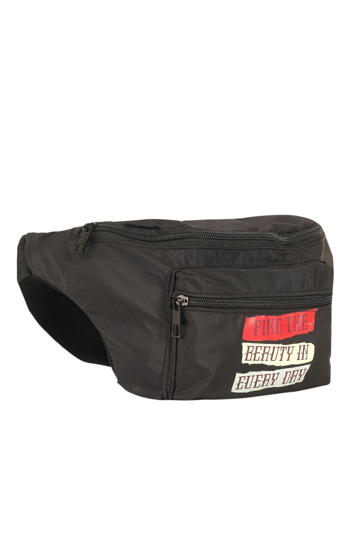 Nts  Unisex Siyah Renkli Baskılı Omuz Ve Bel Çantası - Görsel 6