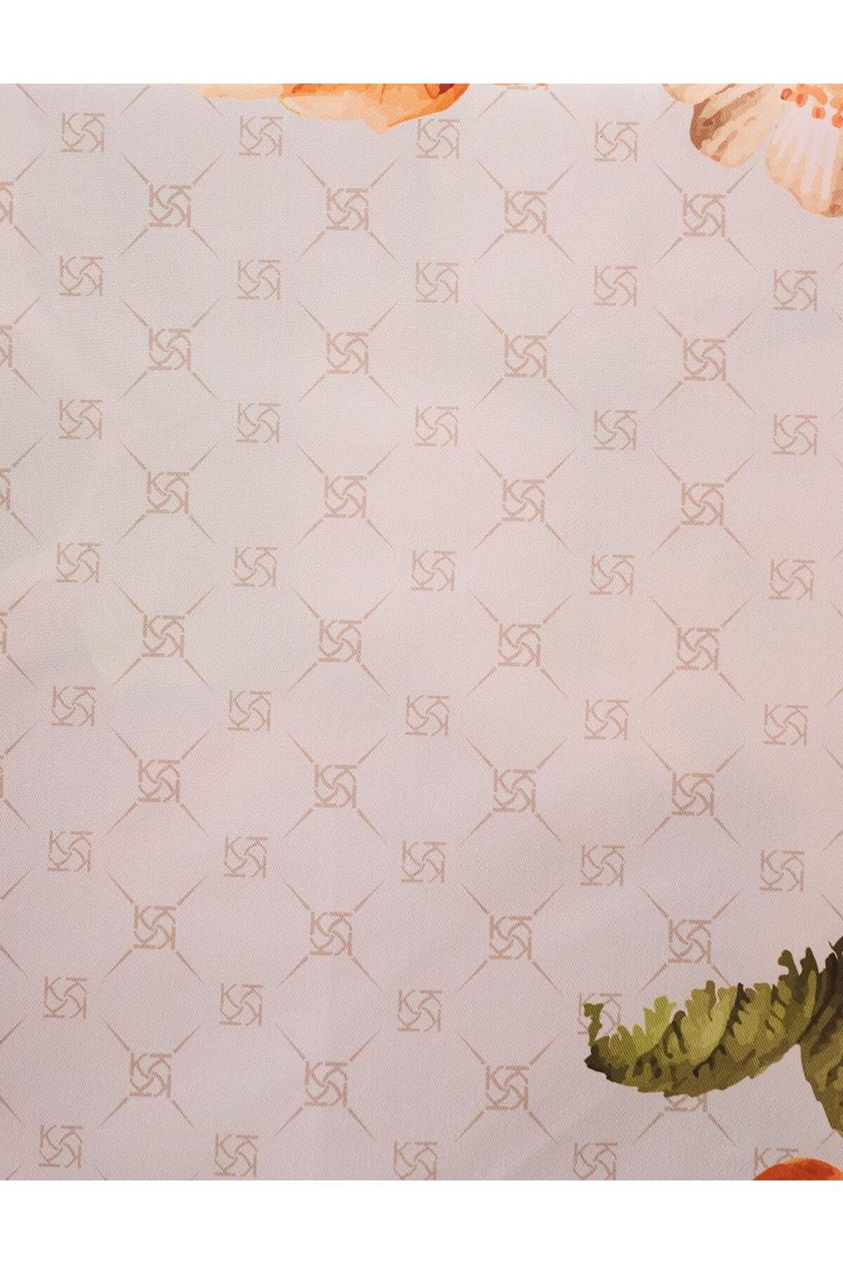 Kayra-Mildew Green Floral Patterned Monogram Scarf 3