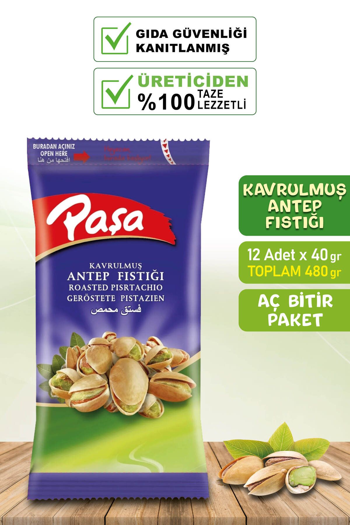 Paşa Kuruyemiş Paşa Antep Fıstığı 40 Gr. X 12 Adet (NATUREL 1. KALİTE)