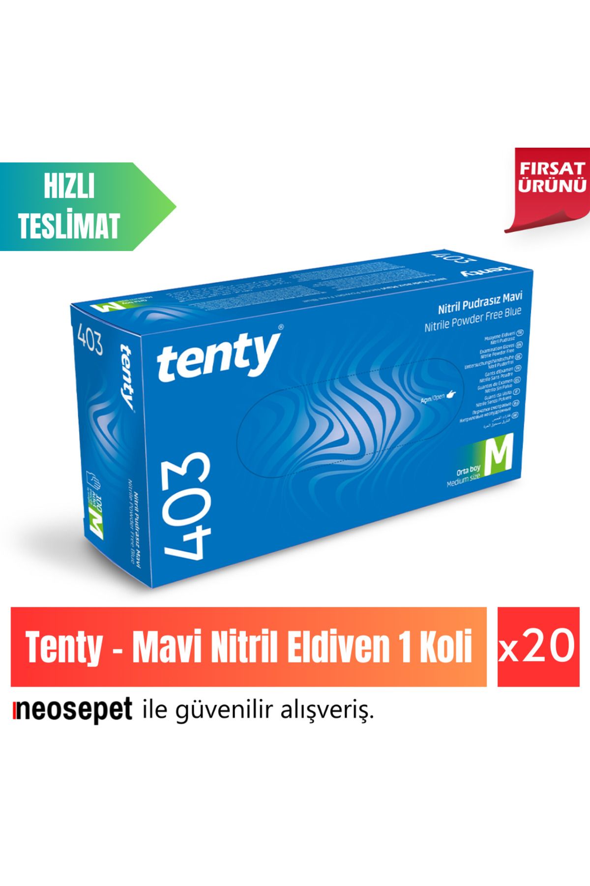 Tenty Mavi Nitril Eldiven Small Koli (20 Kutu)