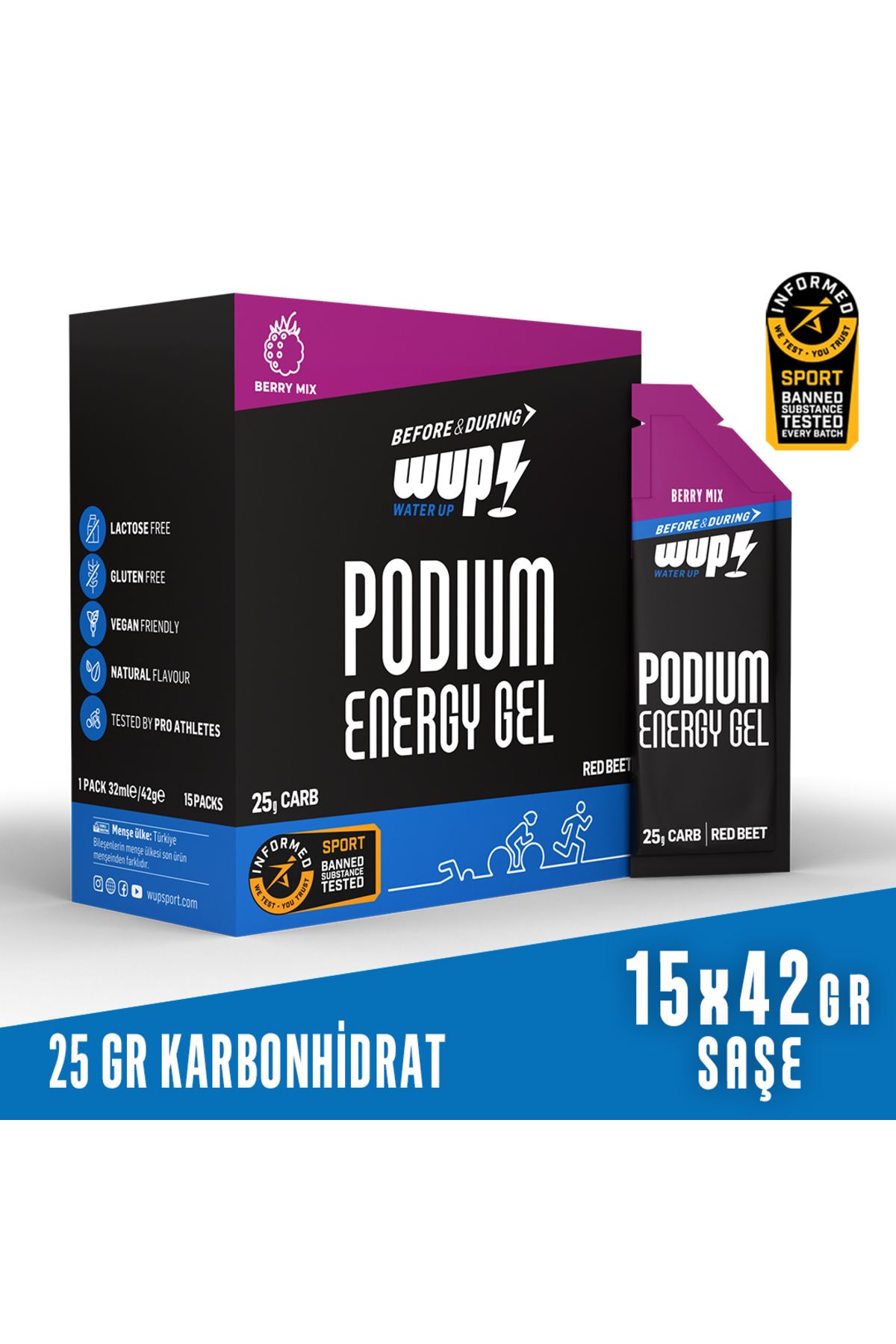 Water Up WUP Podium Enerji Jeli, Berry Mix, 15 Saşe 42 gr