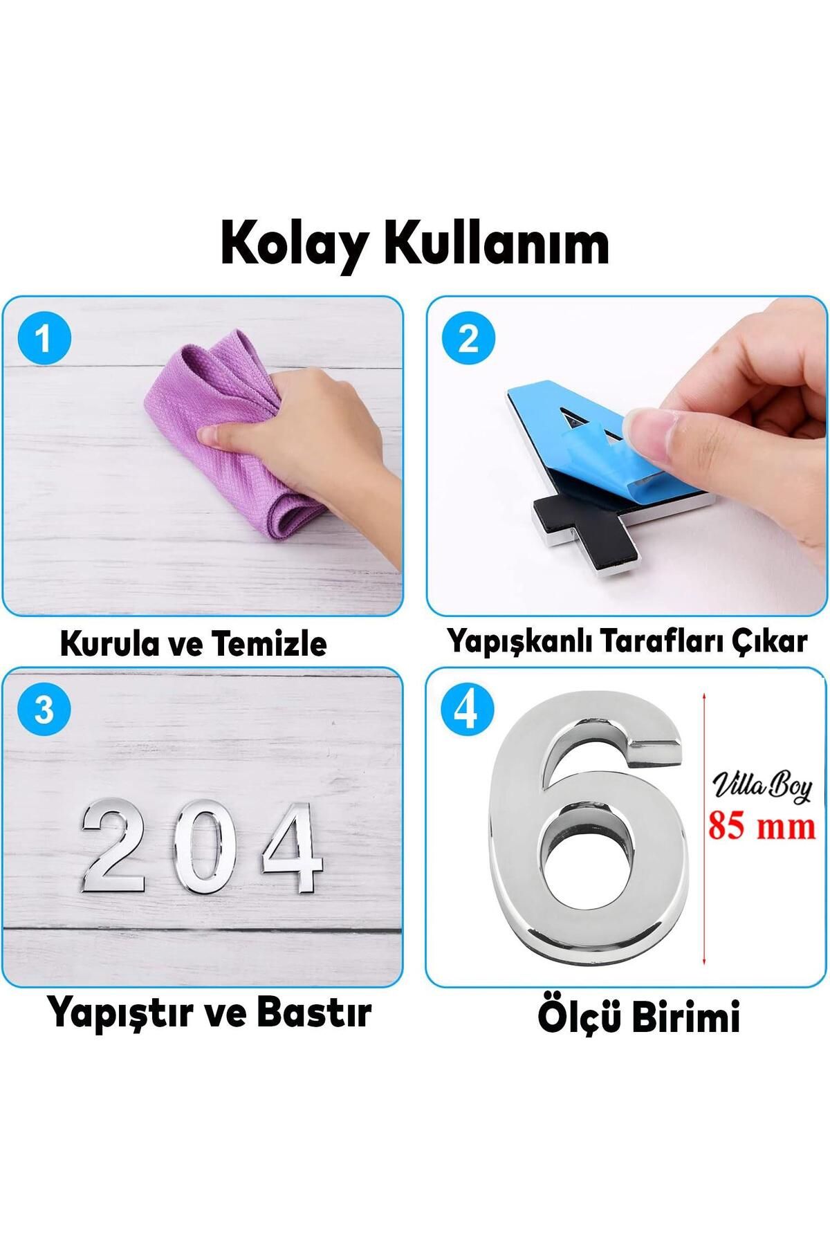 Badem10-Chrome Color 50 mm 5 cm Number Door Number - Number under Number 6, 1 Piece 2