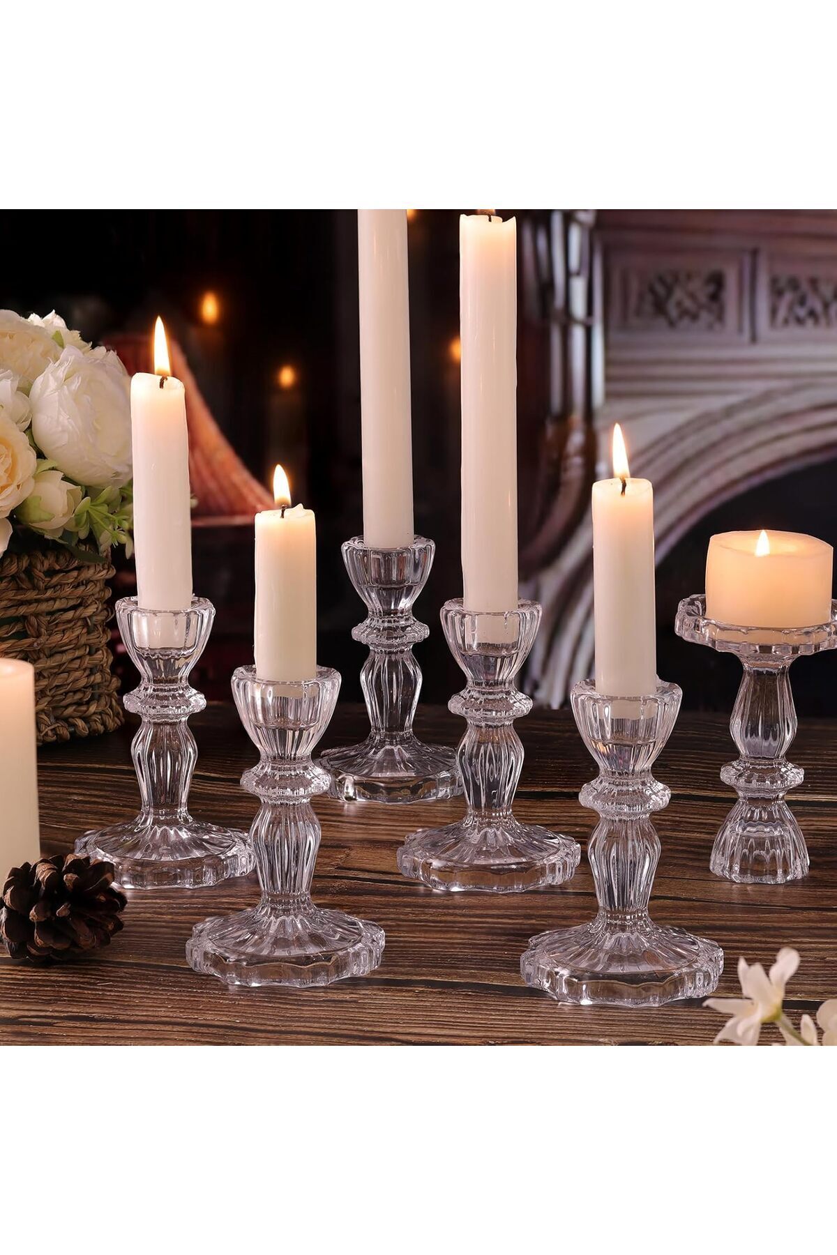 طقم 4 حاملات شموع زجاجية شفافة بارتفاع 11 سم
