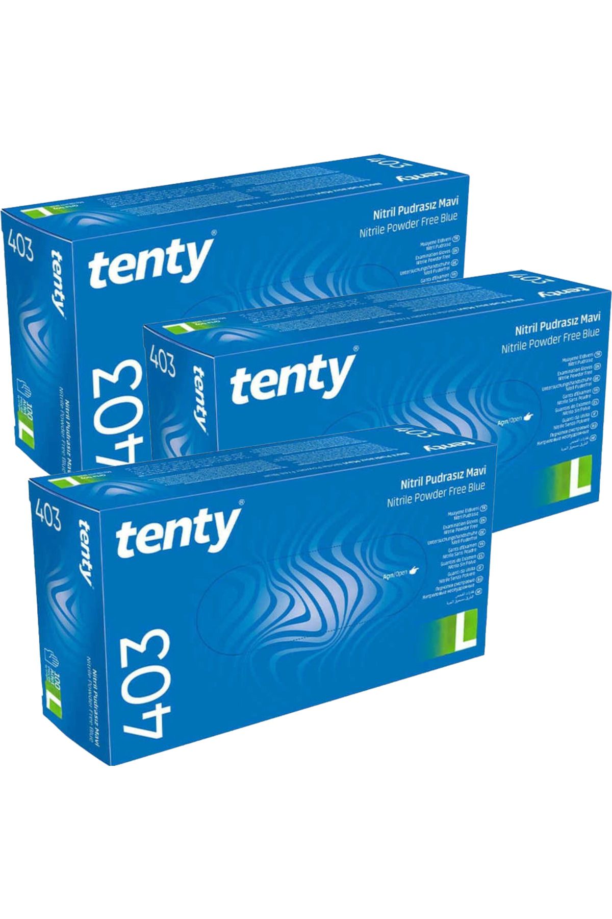 Tenty 403 Plus Medium (L) Nitril Pudrasız Mavi Hijyenik Eldiven 100'lü 3 Paket