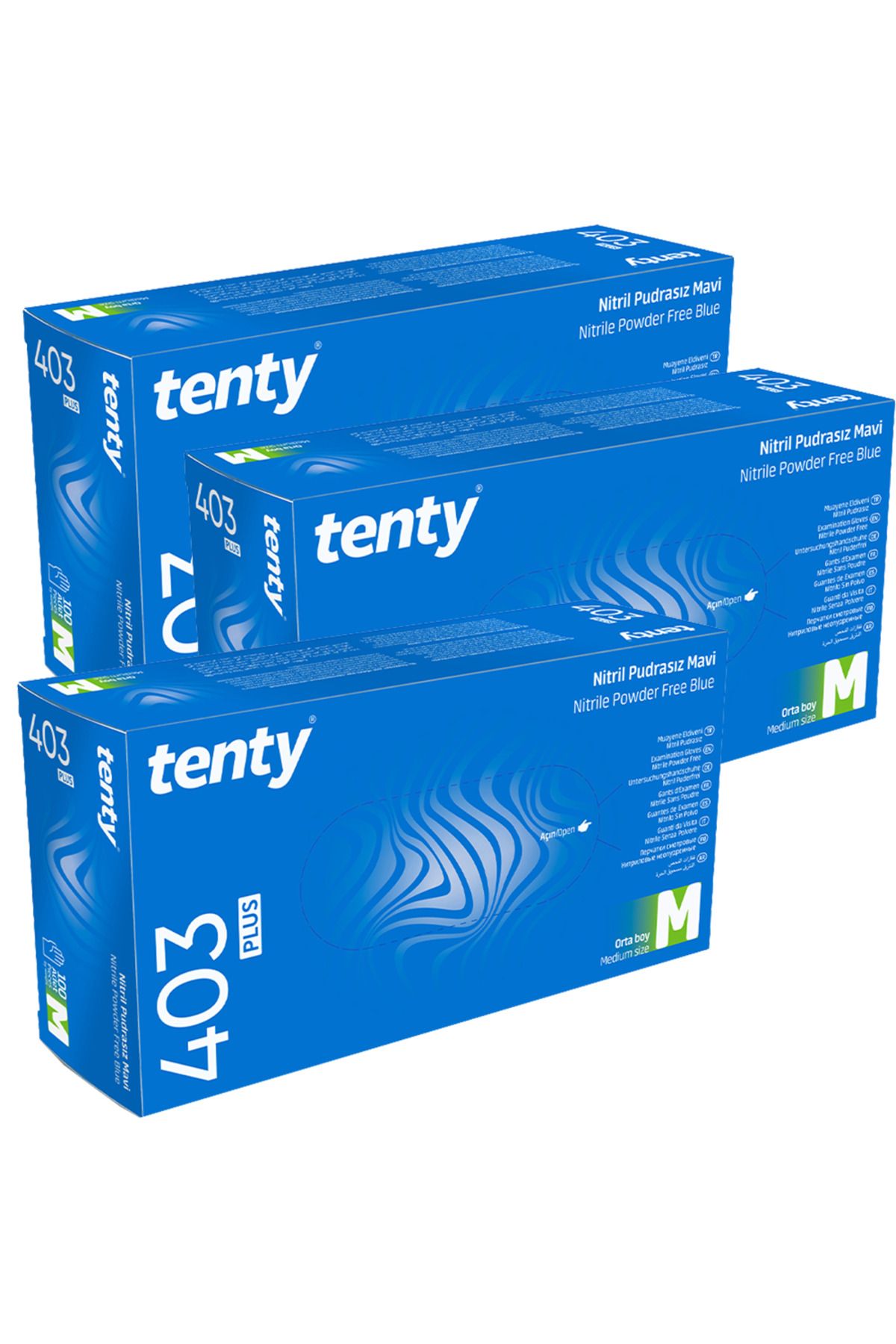 Tenty 403 Plus Medium (m) Nitril Pudrasız Mavi Hijyenik Eldiven 100'lü 3 Paket