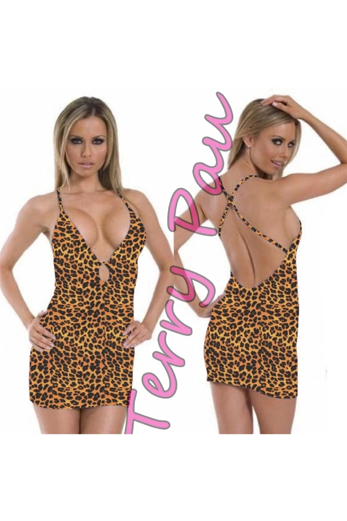 Şekil TP101149 Leopar Desenli Fantezi Mini Elbise