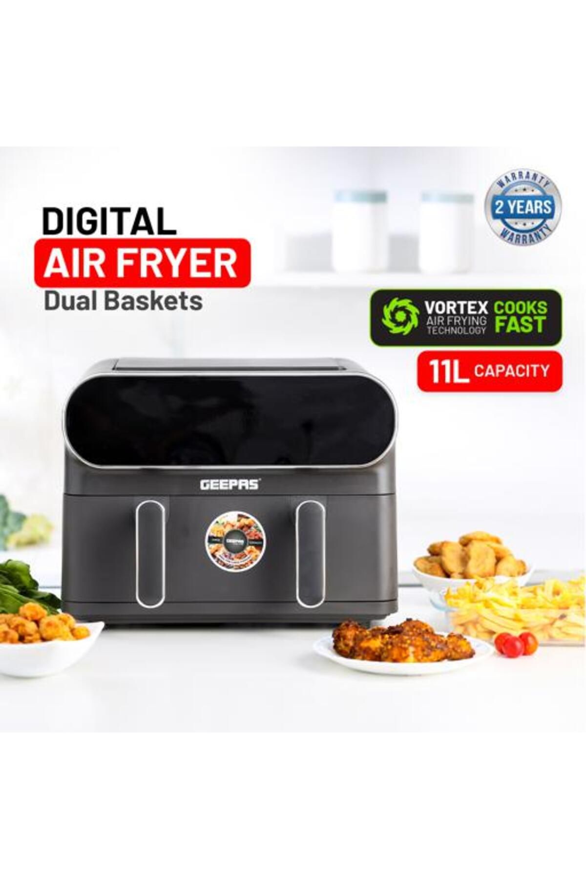 Geepas-Digital Air Fryer- 11 L Capacity with 5.5 L Dual Baskets with Separator 6