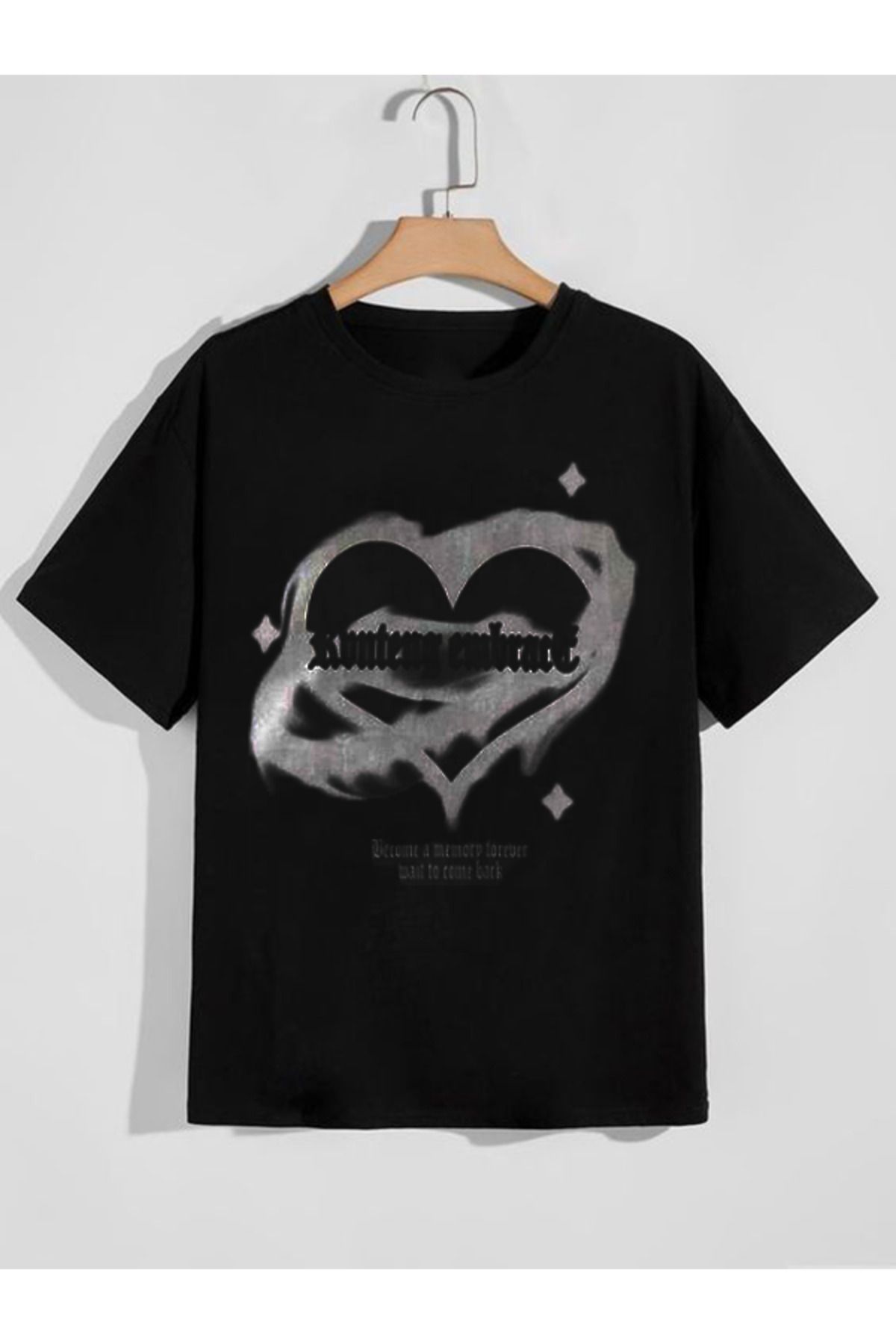 JAMPY Unisex Oversize Önü Kalp Baskılı Siyah T-shirt