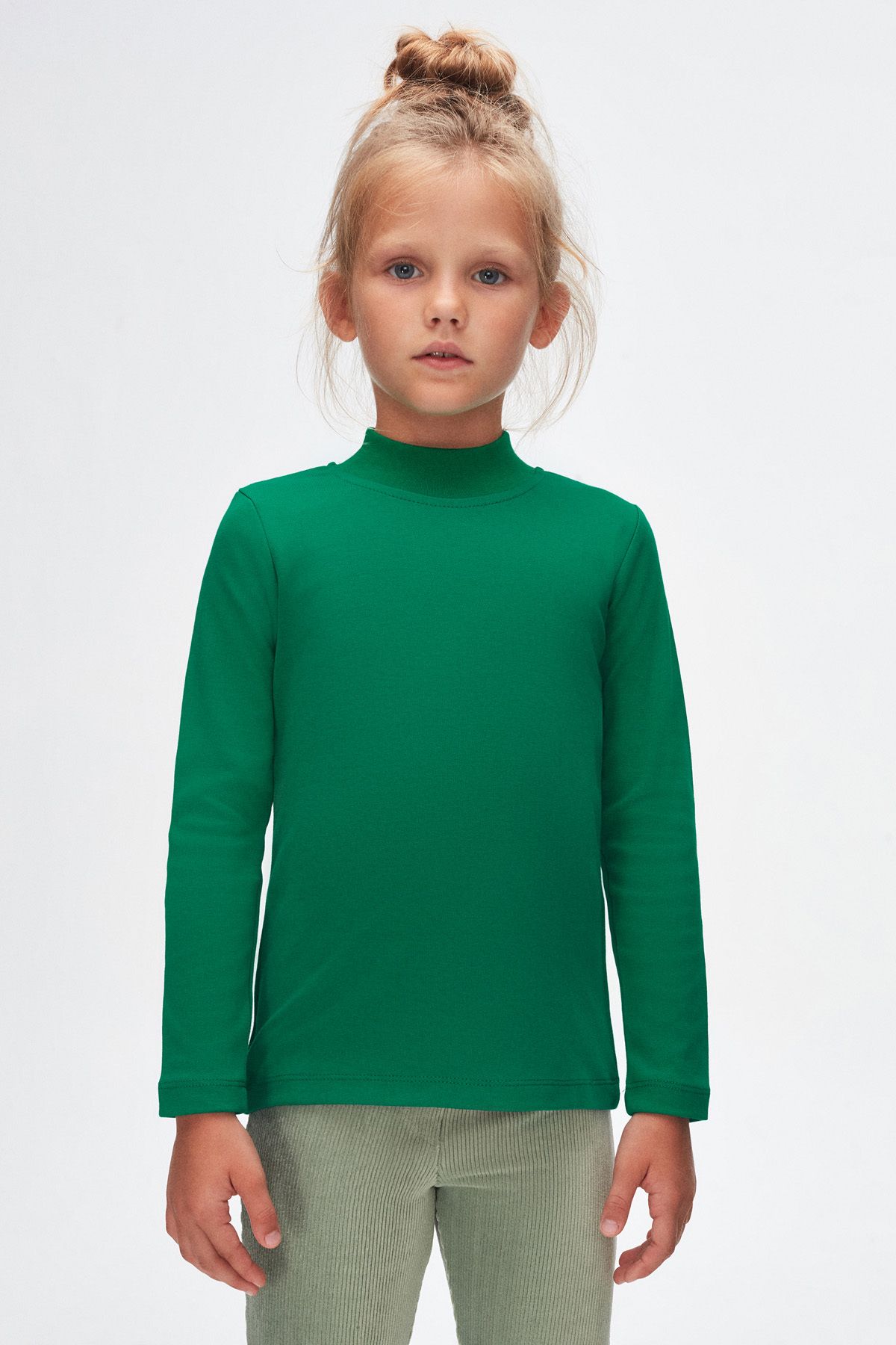 LOVETTI-Green Long Sleeve Half TurtlenecK Girl's T-shirt 2