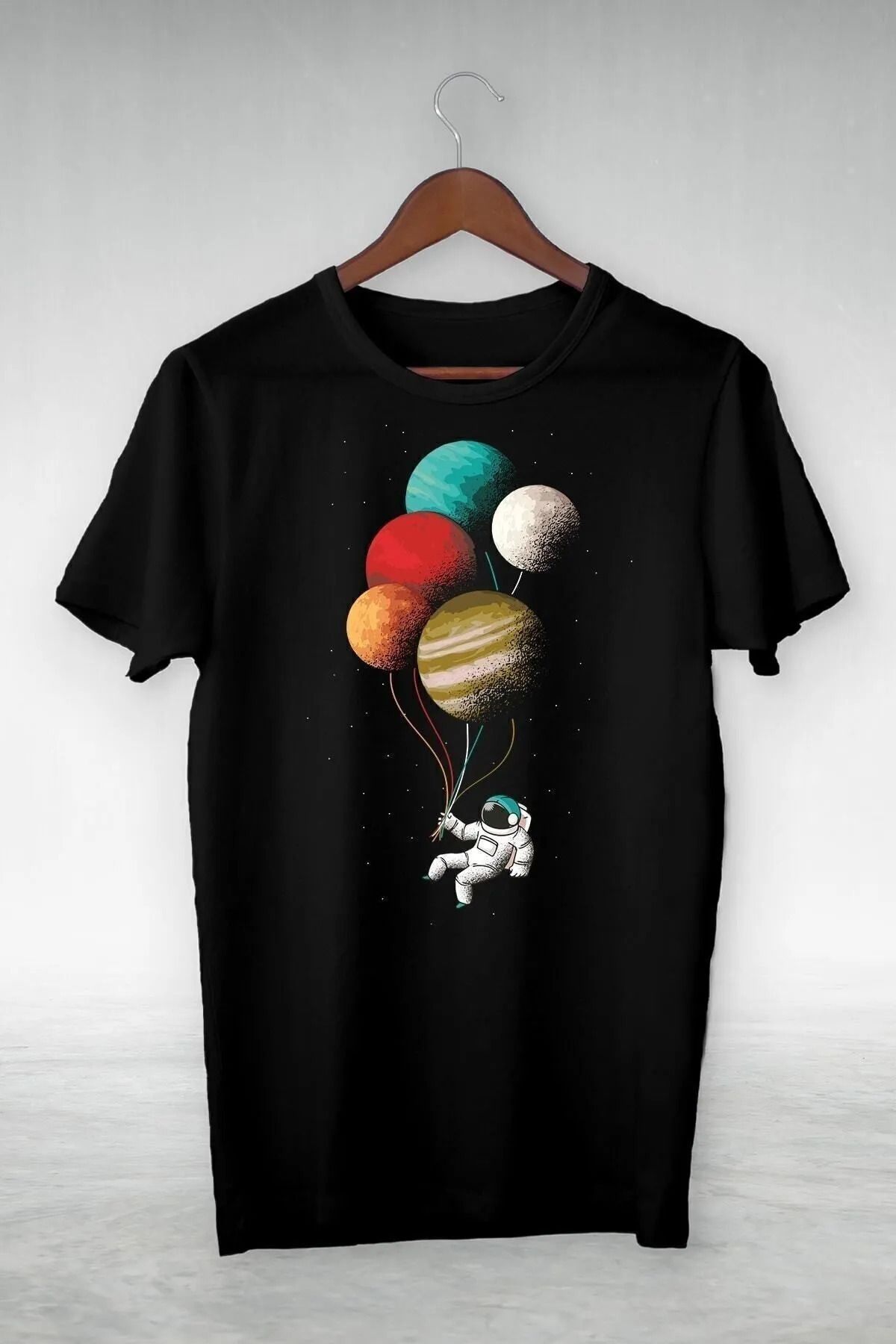 JAMPY Unisex Oversize Beyaz Ballon Baskılı Siyah T-shirt