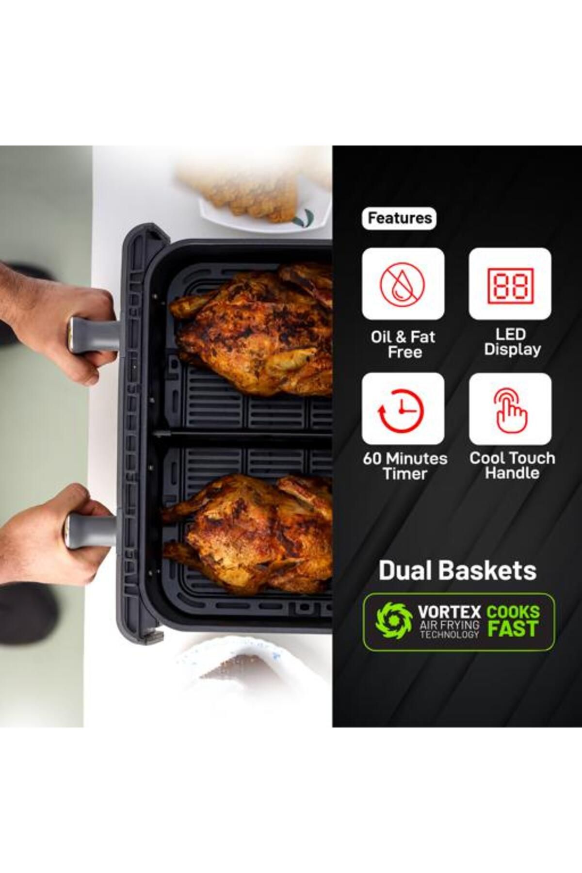 Geepas-Digital Air Fryer- 11 L Capacity with 5.5 L Dual Baskets with Separator 7