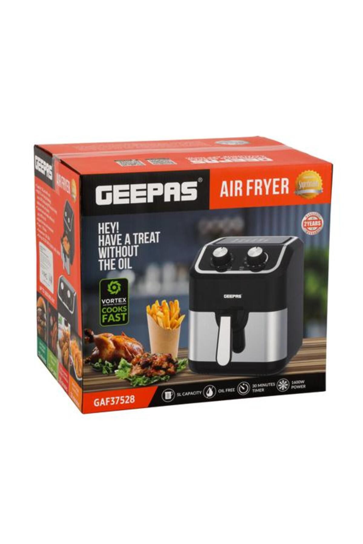 Geepas-Air Fryer- 1600W, 5 L Capacity with a Rack| Equipped with VORTX Air Frying Technology 2