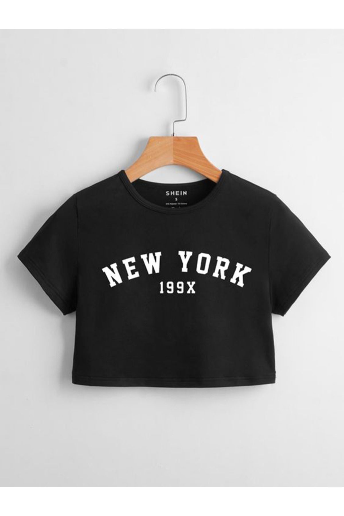 JAMPY Kadın Siyah Basıkılı Yarım Crop T-shirt