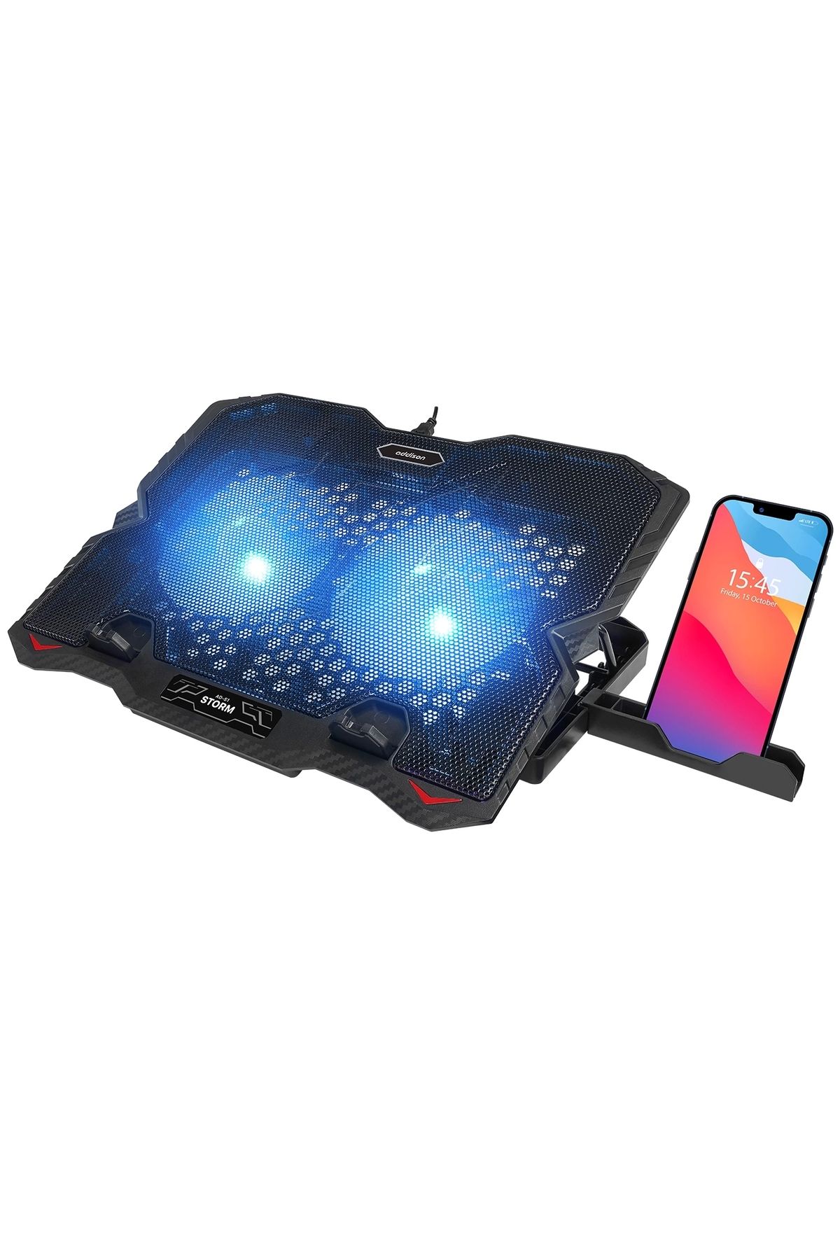 Addison Rampage Storm Mavi Led Işıklı 2 Fanlı 2 Usb Dc 5V 125*125*20mm Notebook Soğutucu Stand