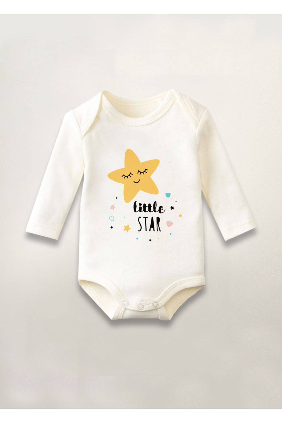 sielta Little Star Baskılı Pamuklu Uzun Kollu Çıtçıtlı Bebek Body Zıbın Atlet Tulum
