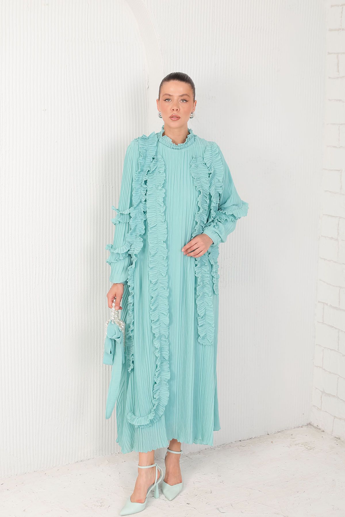 Melike Tatar-Water Green Pleat Detail Dress 32 2