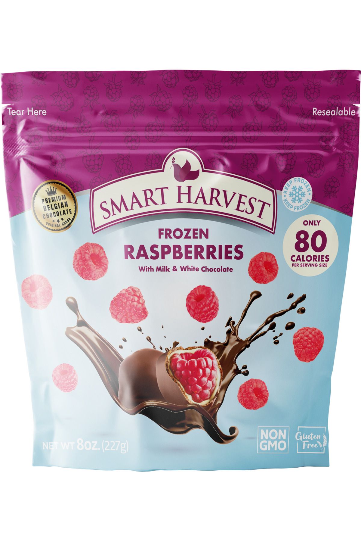 SMART HARVEST Dondurulmuş Sütlü Ve Beyaz Çikolata Kaplanmış Ahududu 227gr