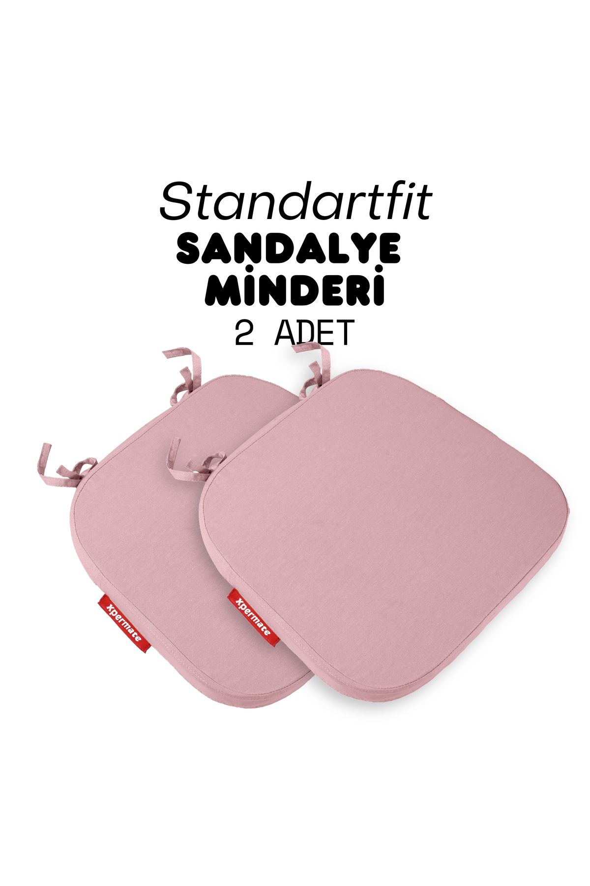 XPERMATE 2'li StandartFit Oval Sandalye Minderi Fermuarlı Yıkanabilir  Su ve Yağ İtici 42x42x5 Pembe