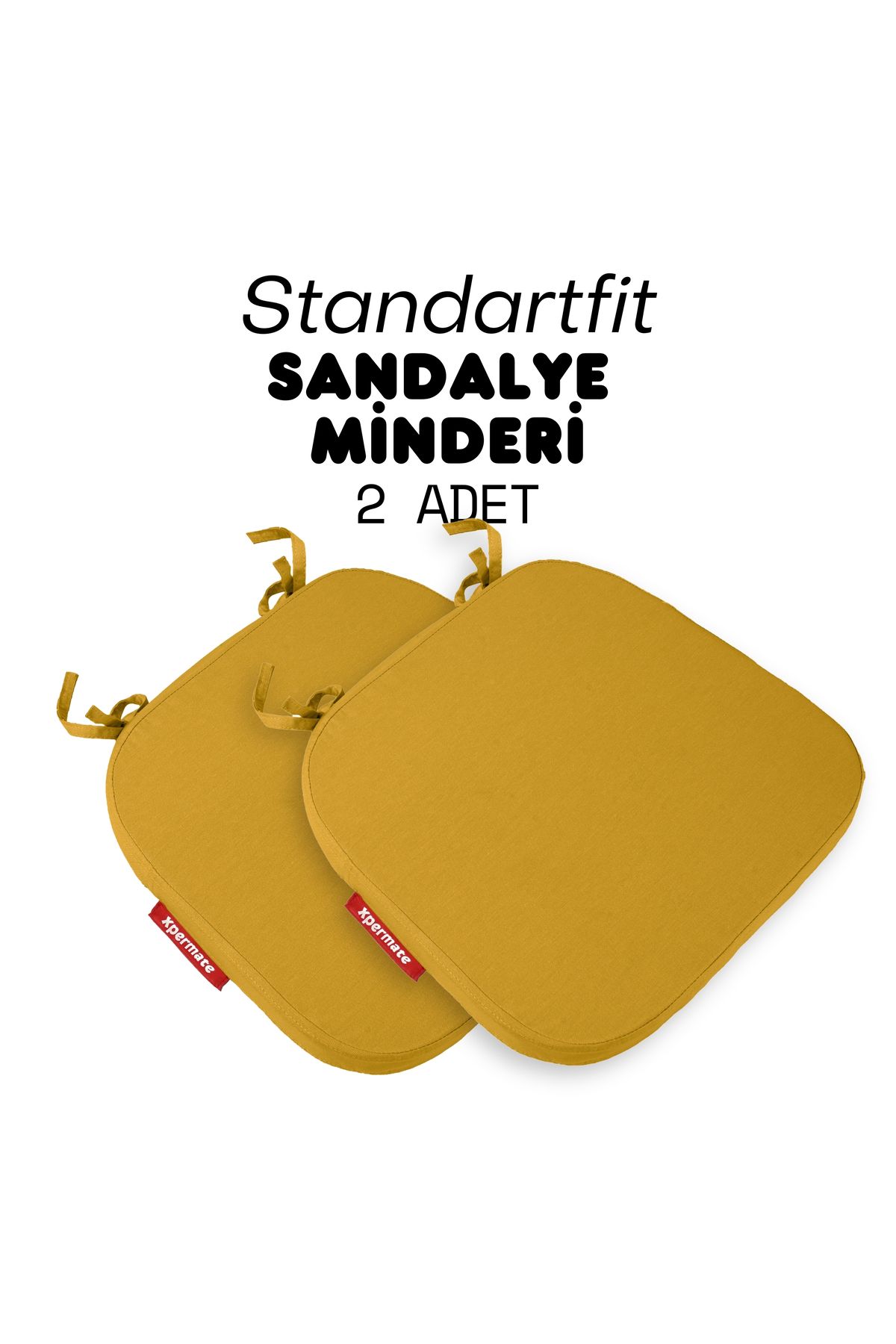 XPERMATE 2'li StandartFit Oval Sandalye Minderi Fermuarlı Yıkanabilir Bağcıklı Su ve Yağ İtici 42x42x5 Hardal